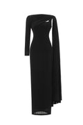 Louxia Elegant Contour One Sleeve Asymmetric Cape Maxi Dress	