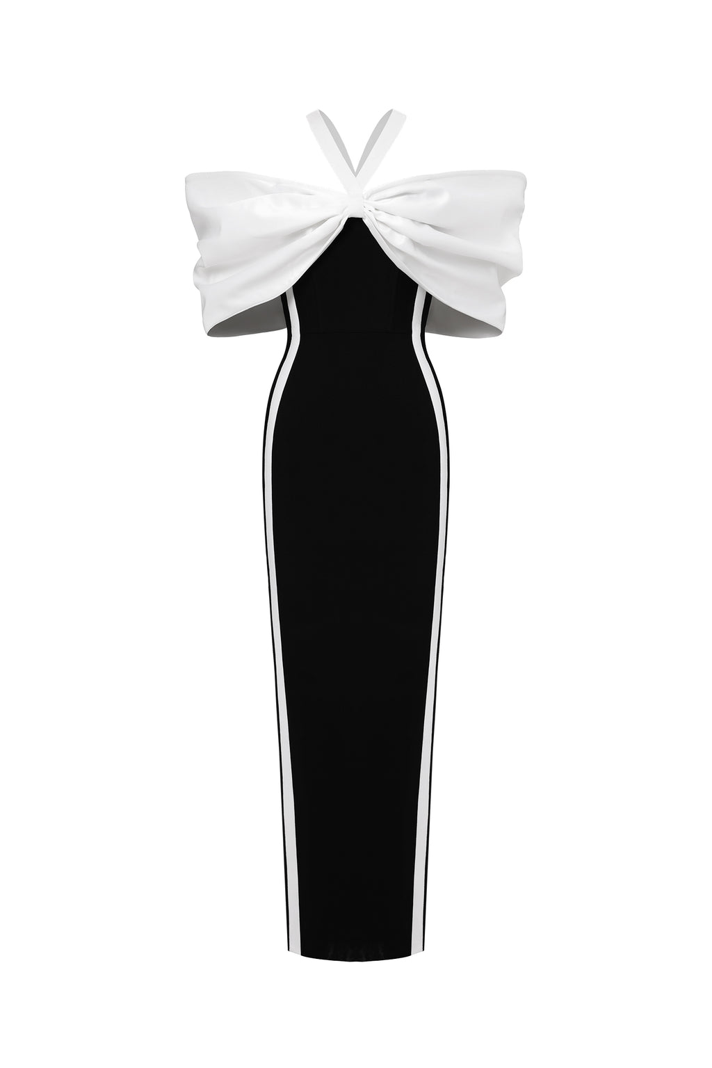 Elegant Contour Halter Bow Contrast Bandage Maxi Dress	