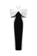 Elegant Contour Halter Bow Contrast Bandage Maxi Dress	