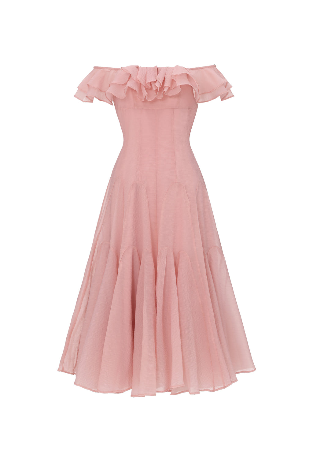 Wika Romantic Flowy Off Shoulder Ruffle Midi Dress	