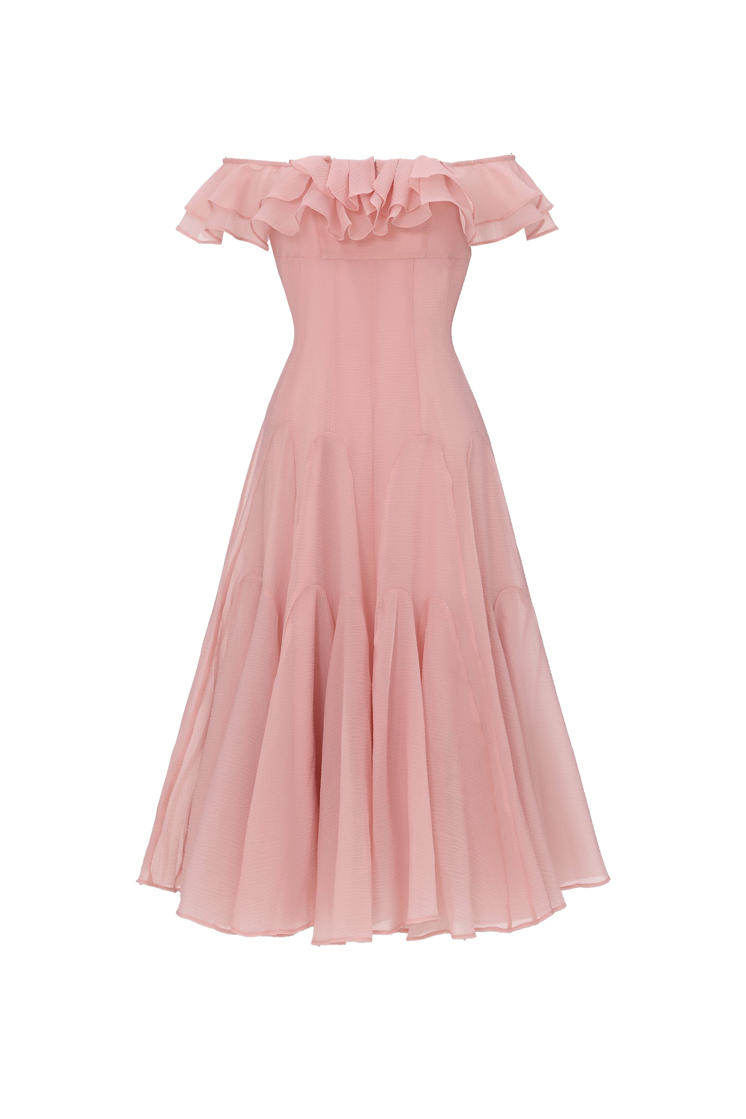 Wika Romantic Flowy Off Shoulder Ruffle Midi Dress	