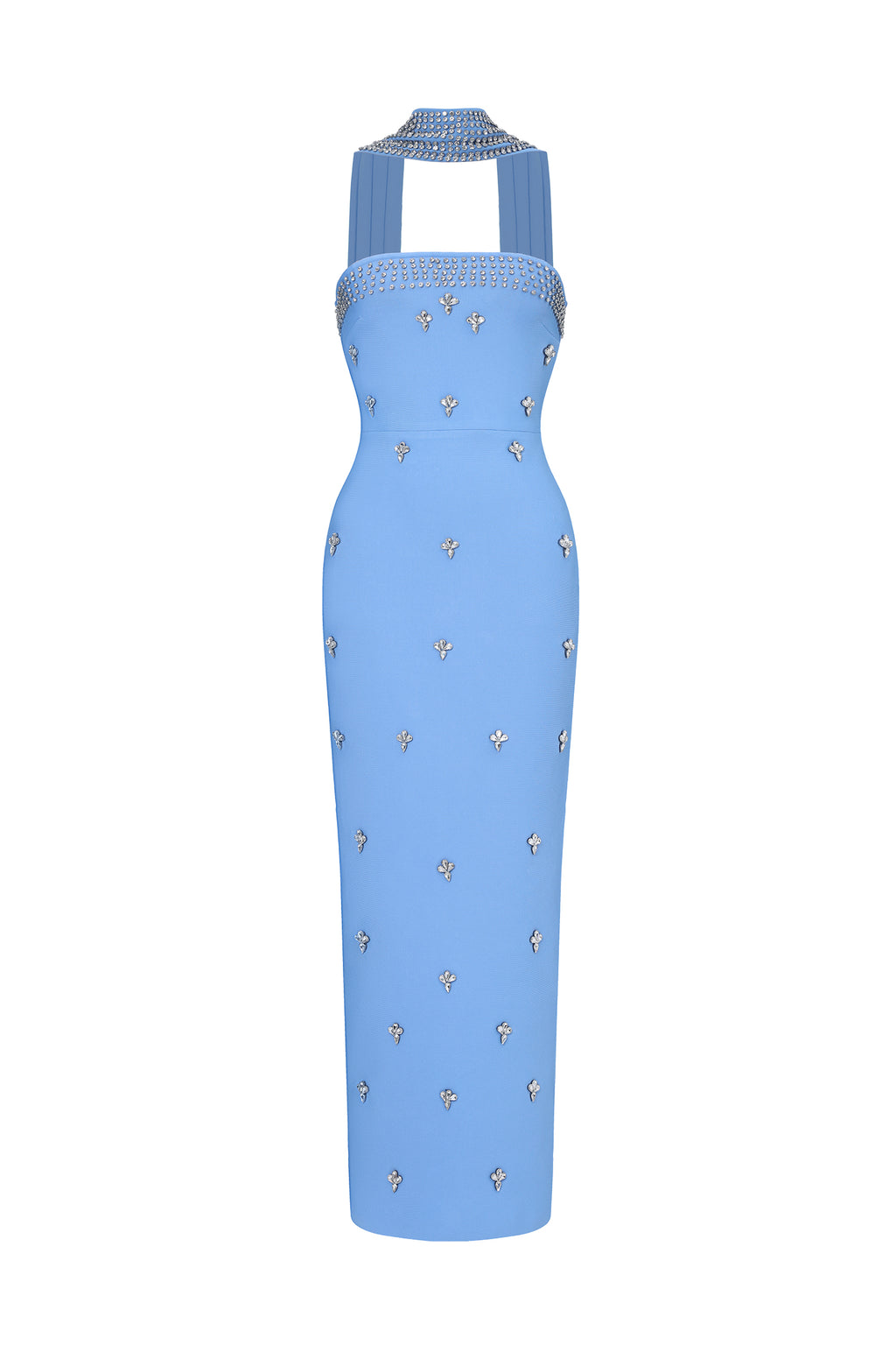 Marina Glamorous Contour Strapless Rhinestone Bandage Maxi Dress	