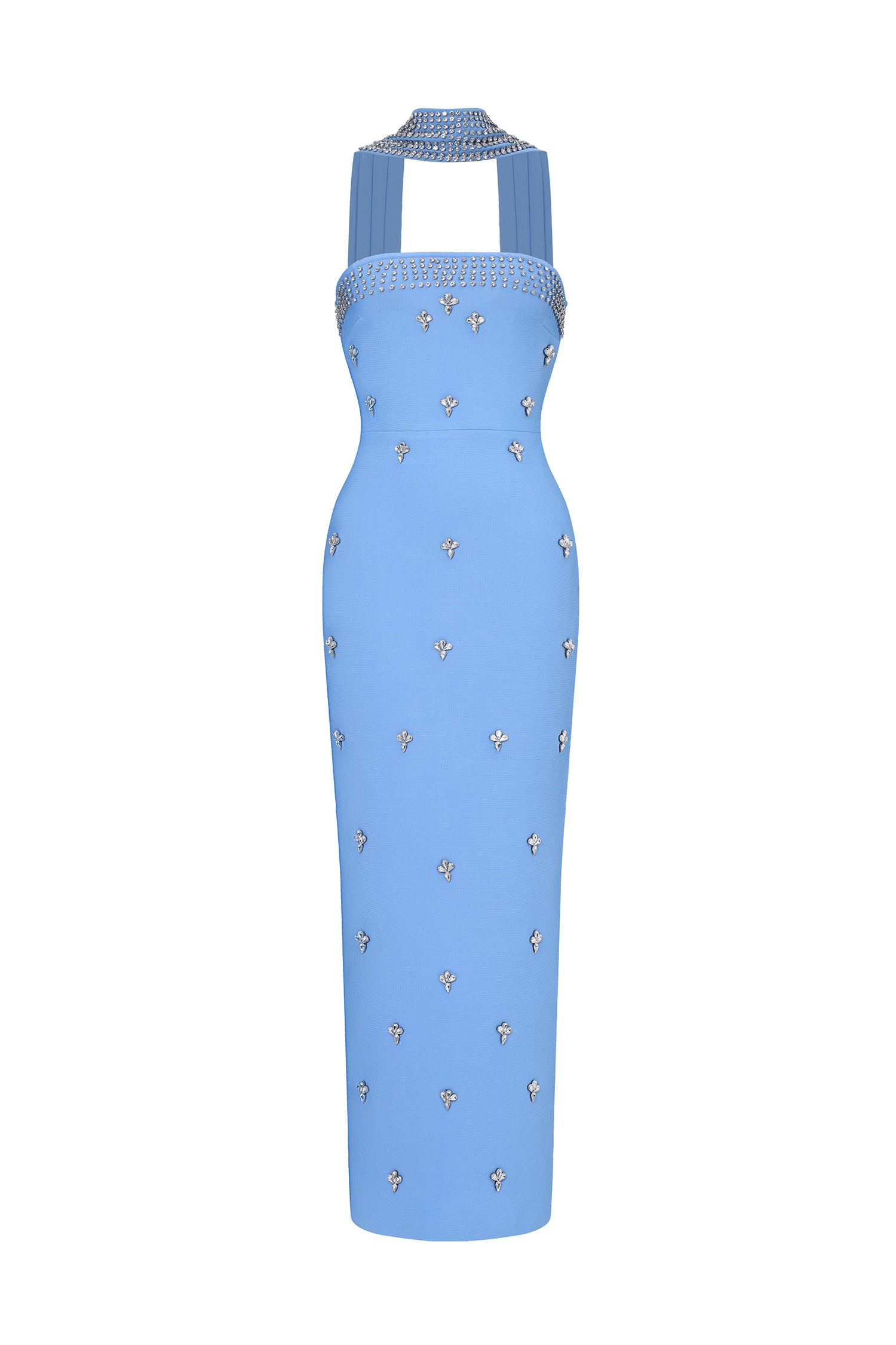 Marina Glamorous Contour Strapless Rhinestone Bandage Maxi Dress	