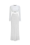 Elva Chic Contour Long Sleeve Ruched Crystal Top and Skirt Set	