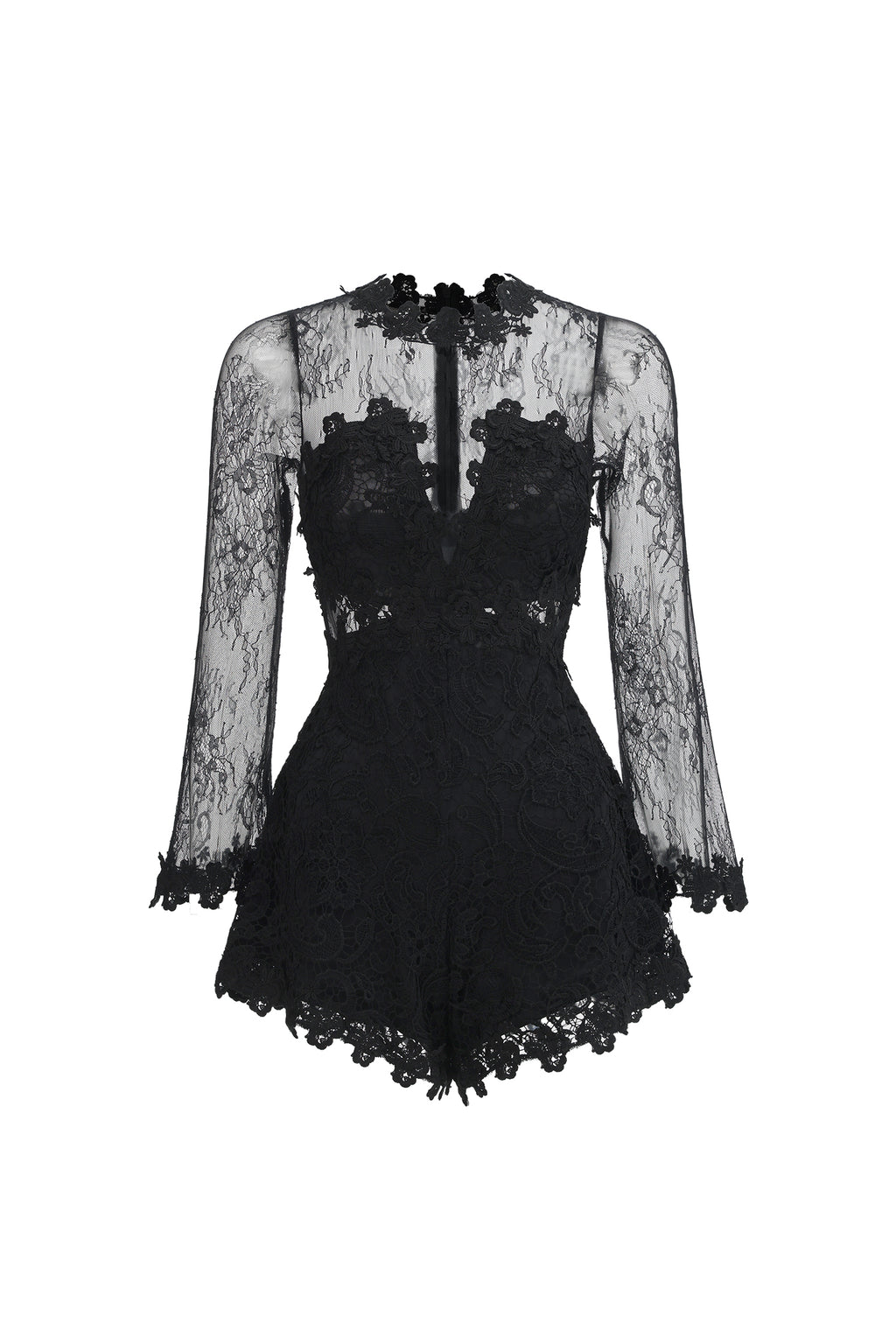 Willa Elegant Contour Long Sleeve Lace Romper	