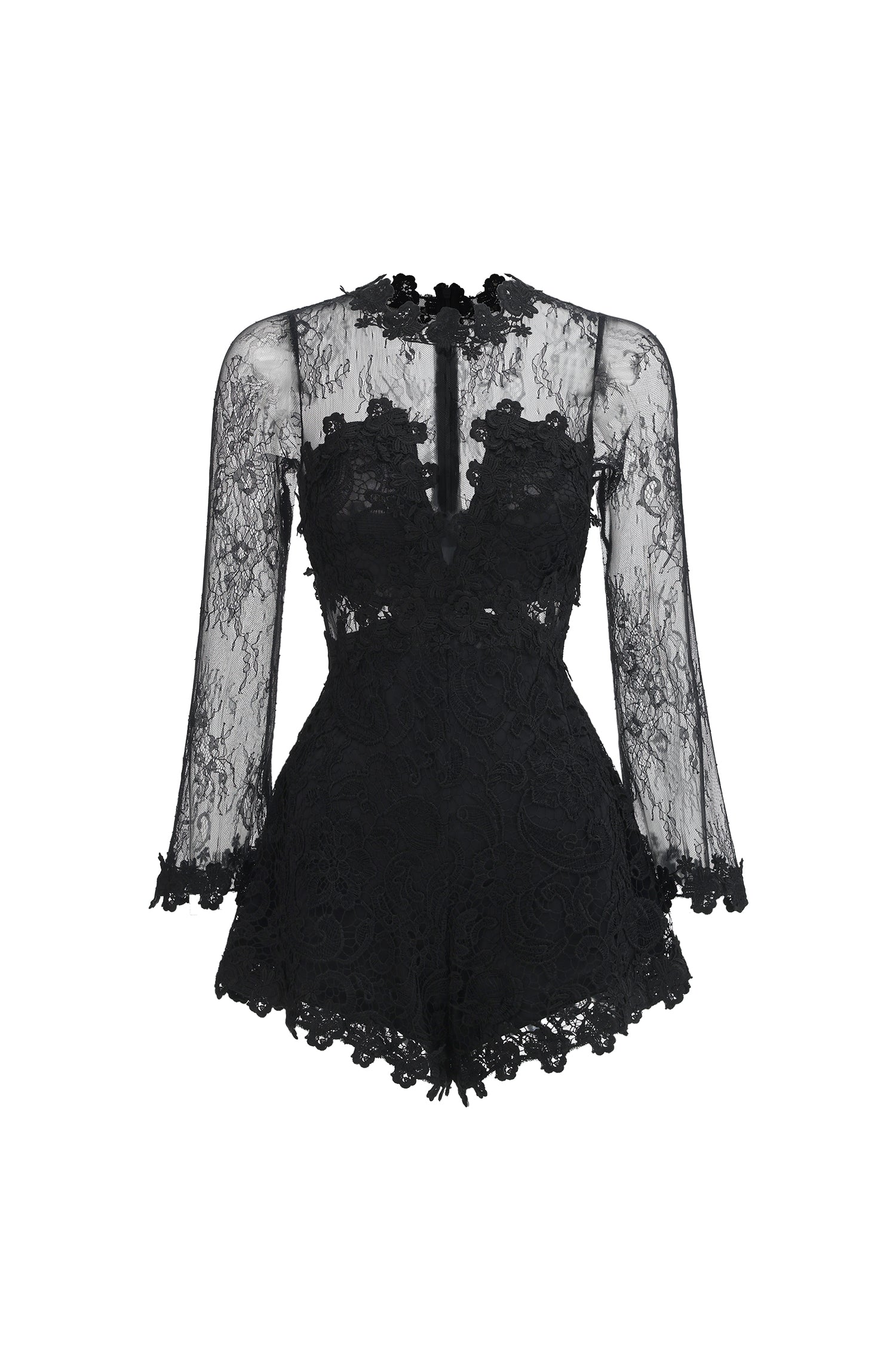 Willa Elegant Contour Long Sleeve Lace Romper	