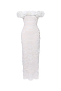 Neela Romantic Contour Off Shoulder Pearl Floral Maxi Dress	