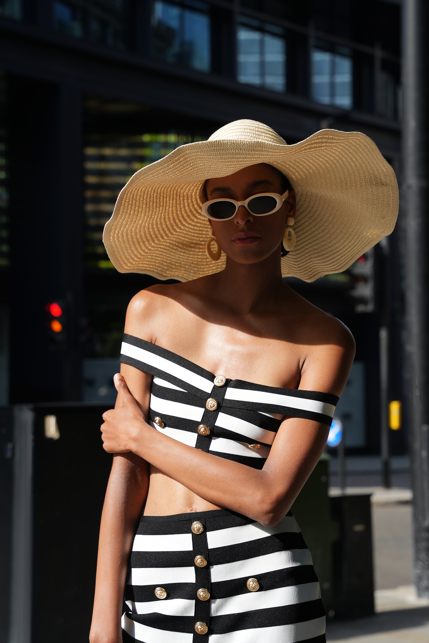Martha Off-the-Shoulder Hollow Out Slit Bandage Midi Two-Piece Set	