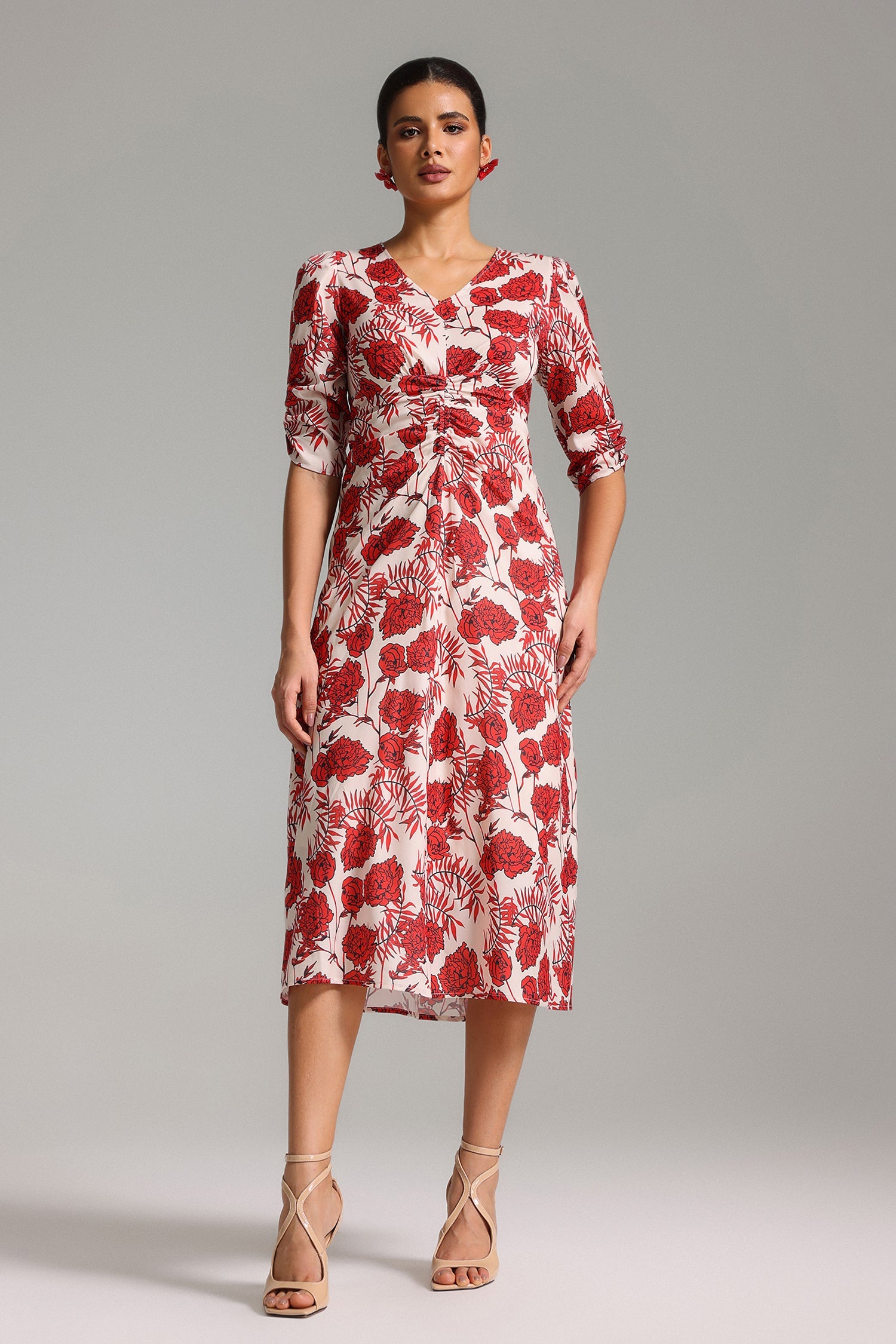 Fagro V Neck Printed Midi Dress	