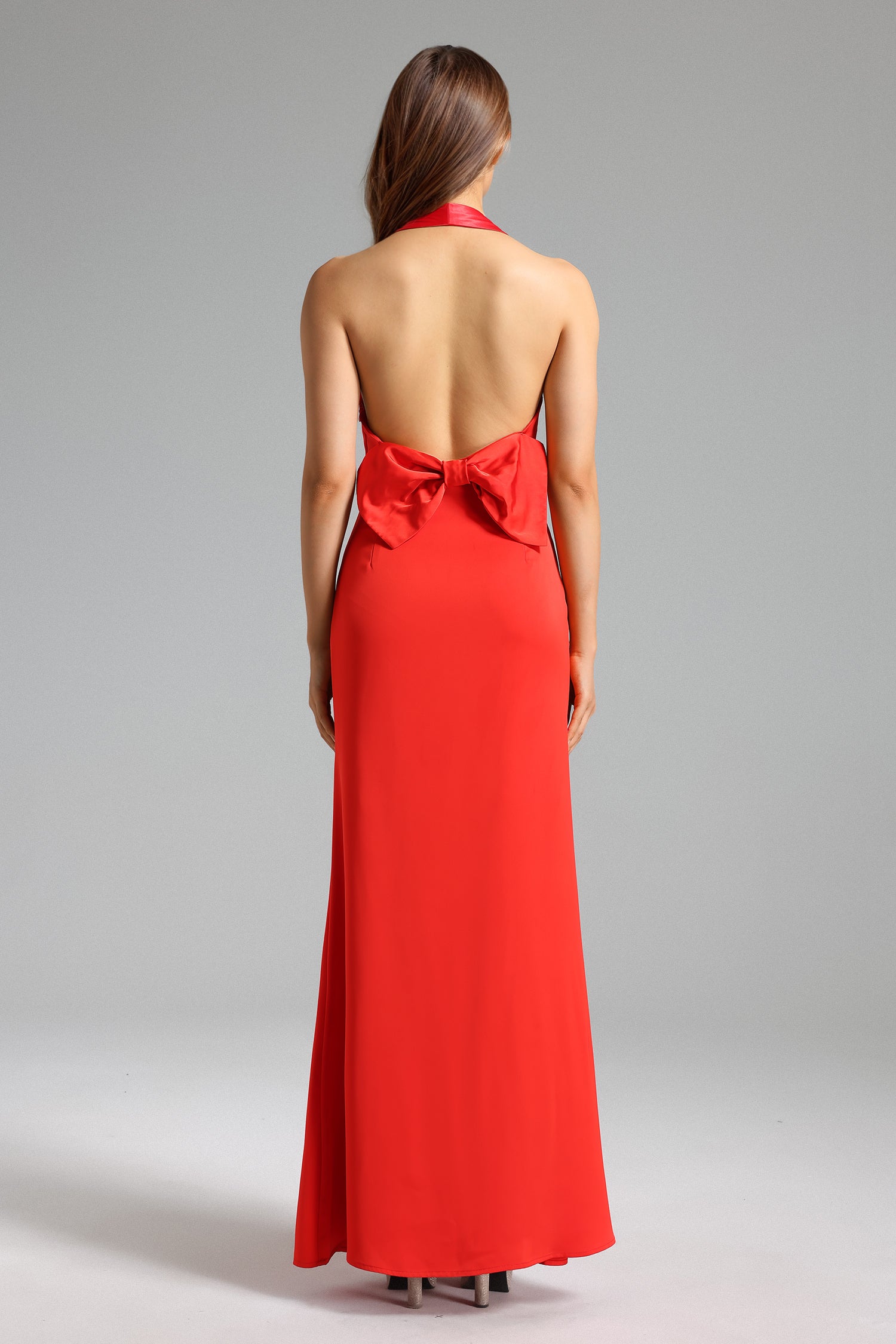 Gabriella Halterneck Backless Satin Midi Dress	