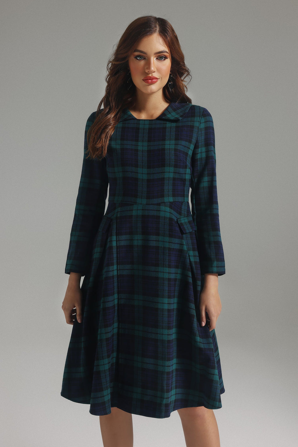 Gloria Lapel Plaid Dress	