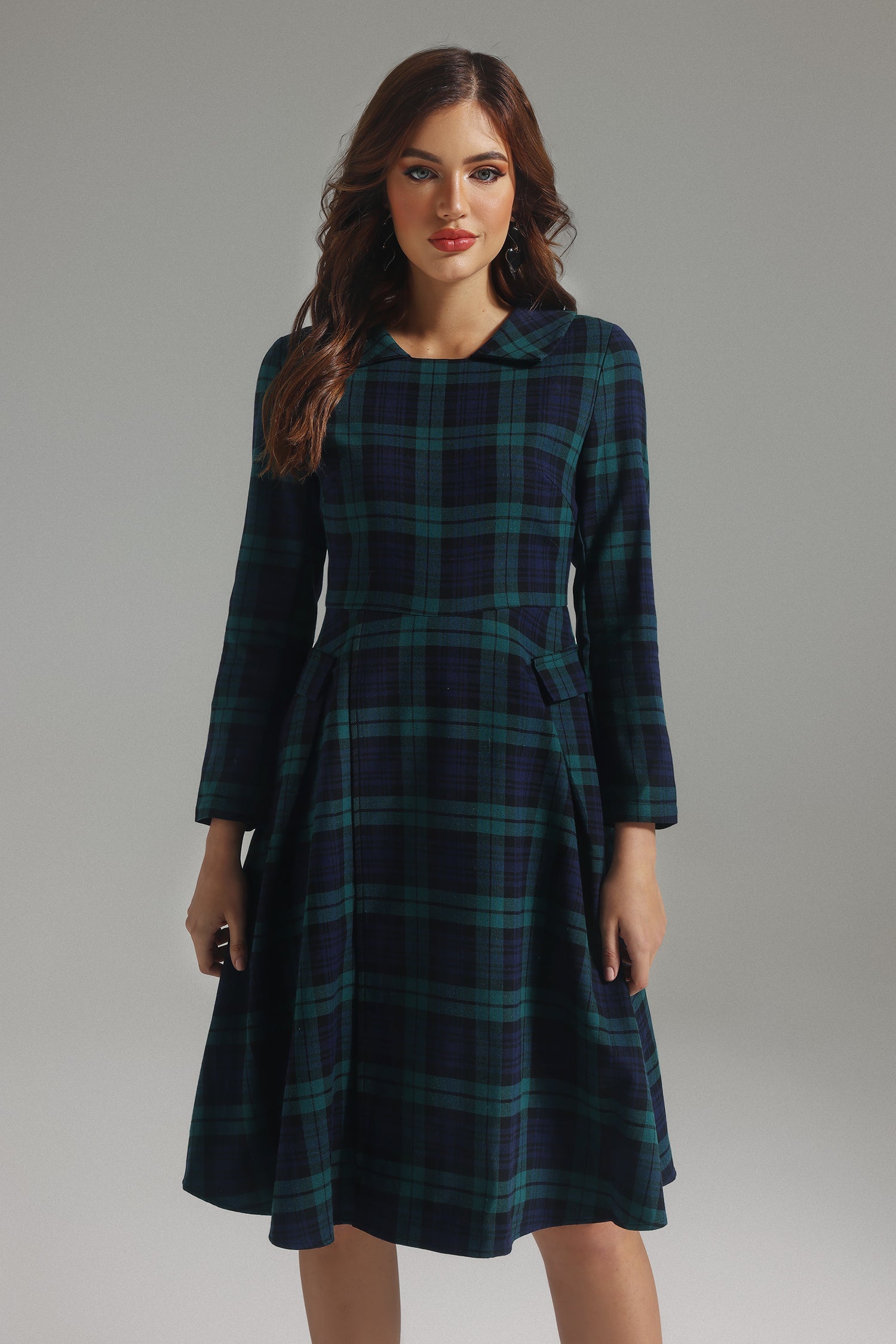 Gloria Lapel Plaid Dress	