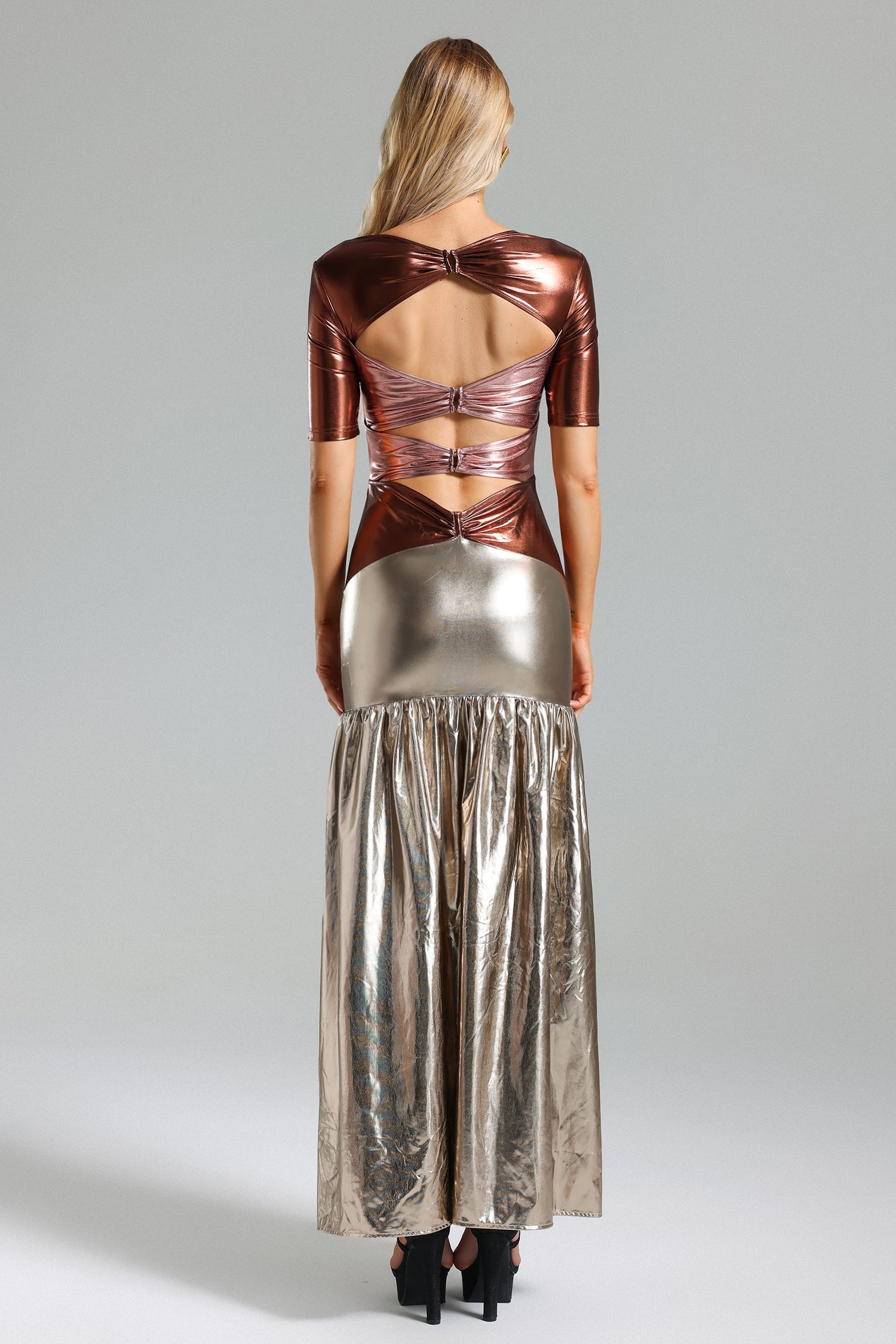 Kaci Metallic Cut Out Maxi Dress	