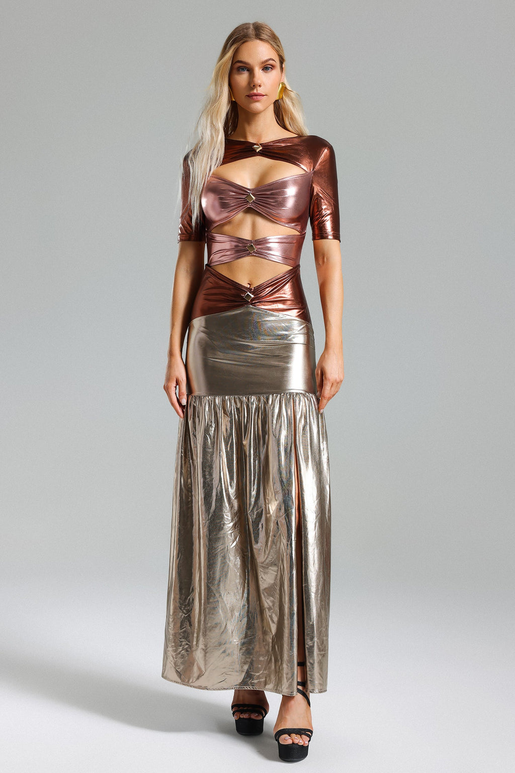 Kaci Metallic Cut Out Maxi Dress	
