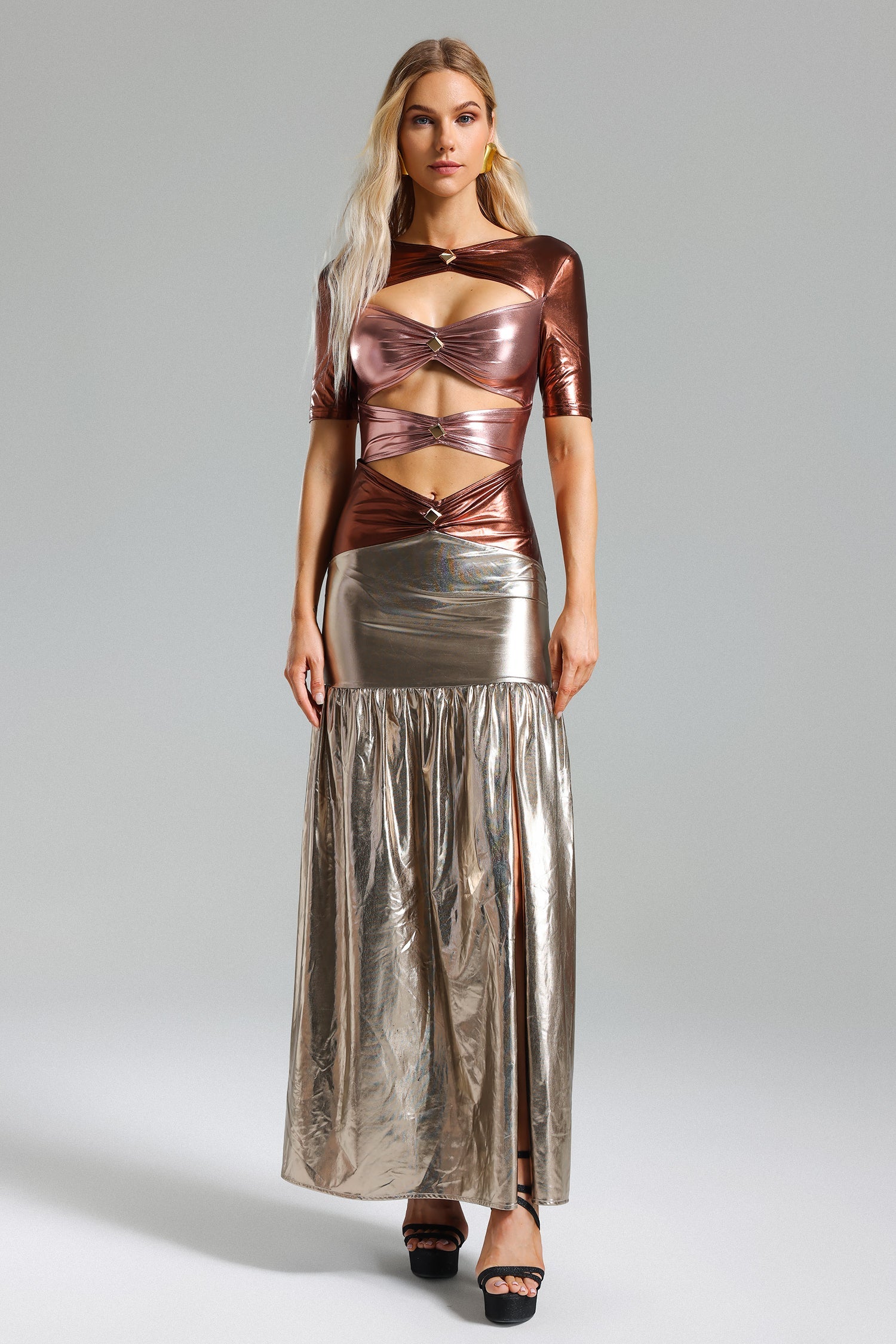 Kaci Metallic Cut Out Maxi Dress	