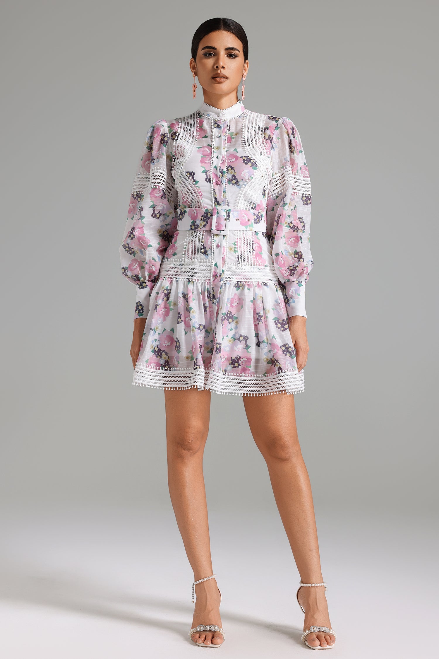 Myrna Lace Decorated Printed Dress	