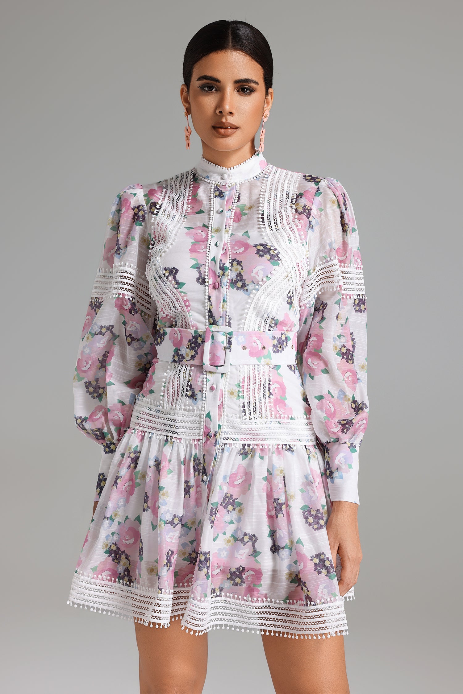 Myrna Lace Decorated Printed Dress	