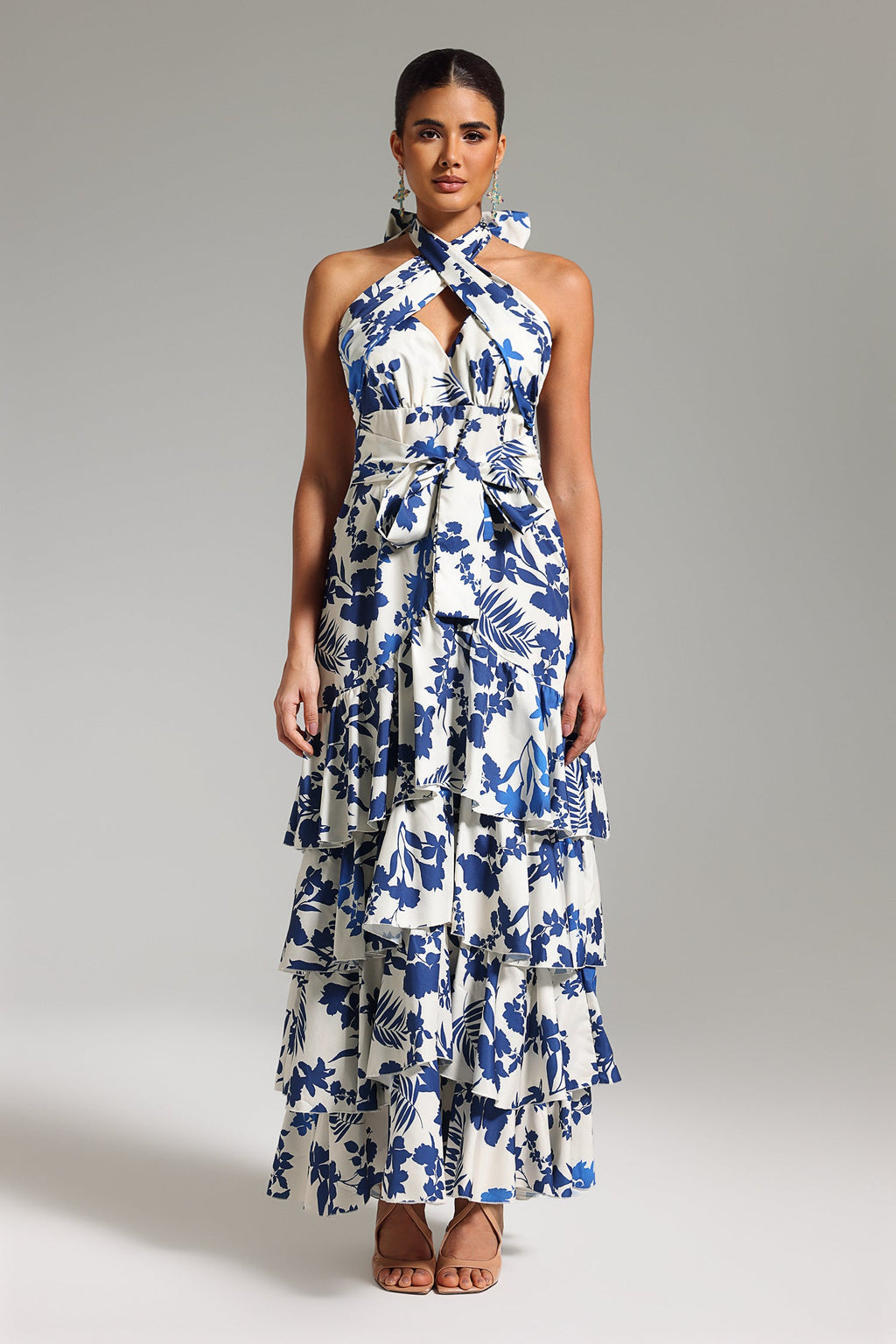 Ninon Halterneck Printed Layered Maxi Dress	