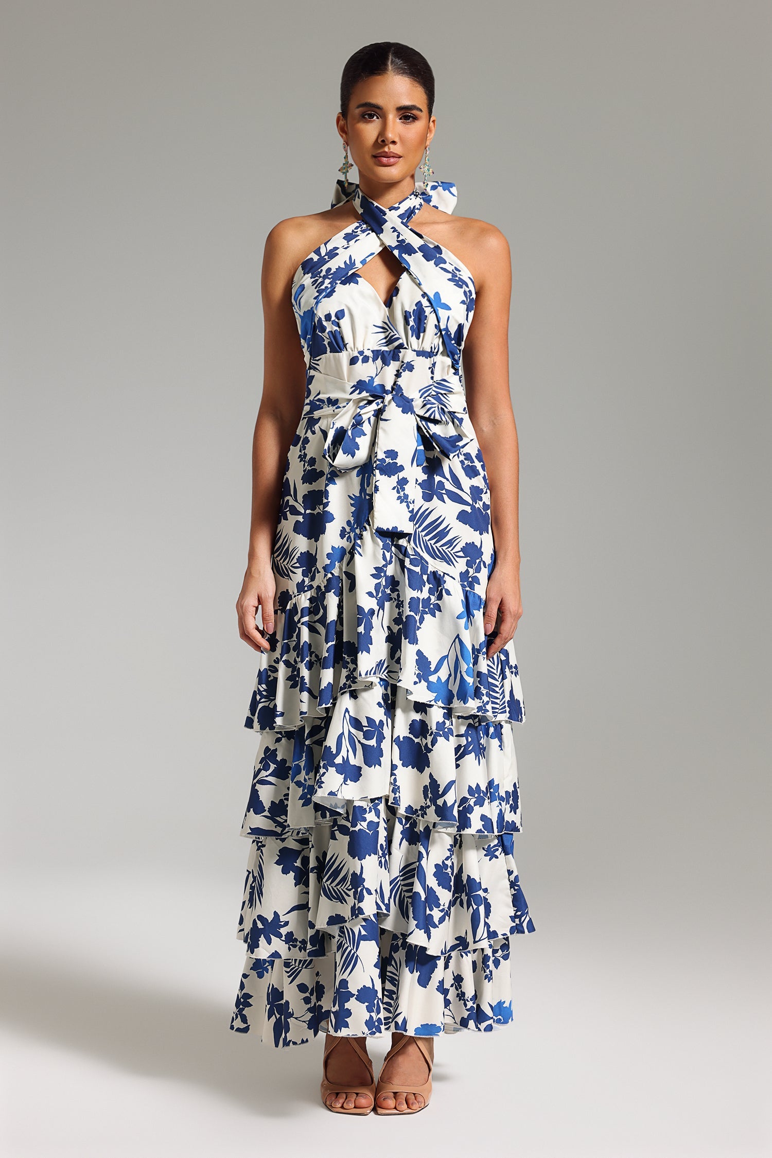 Ninon Halterneck Printed Layered Maxi Dress	