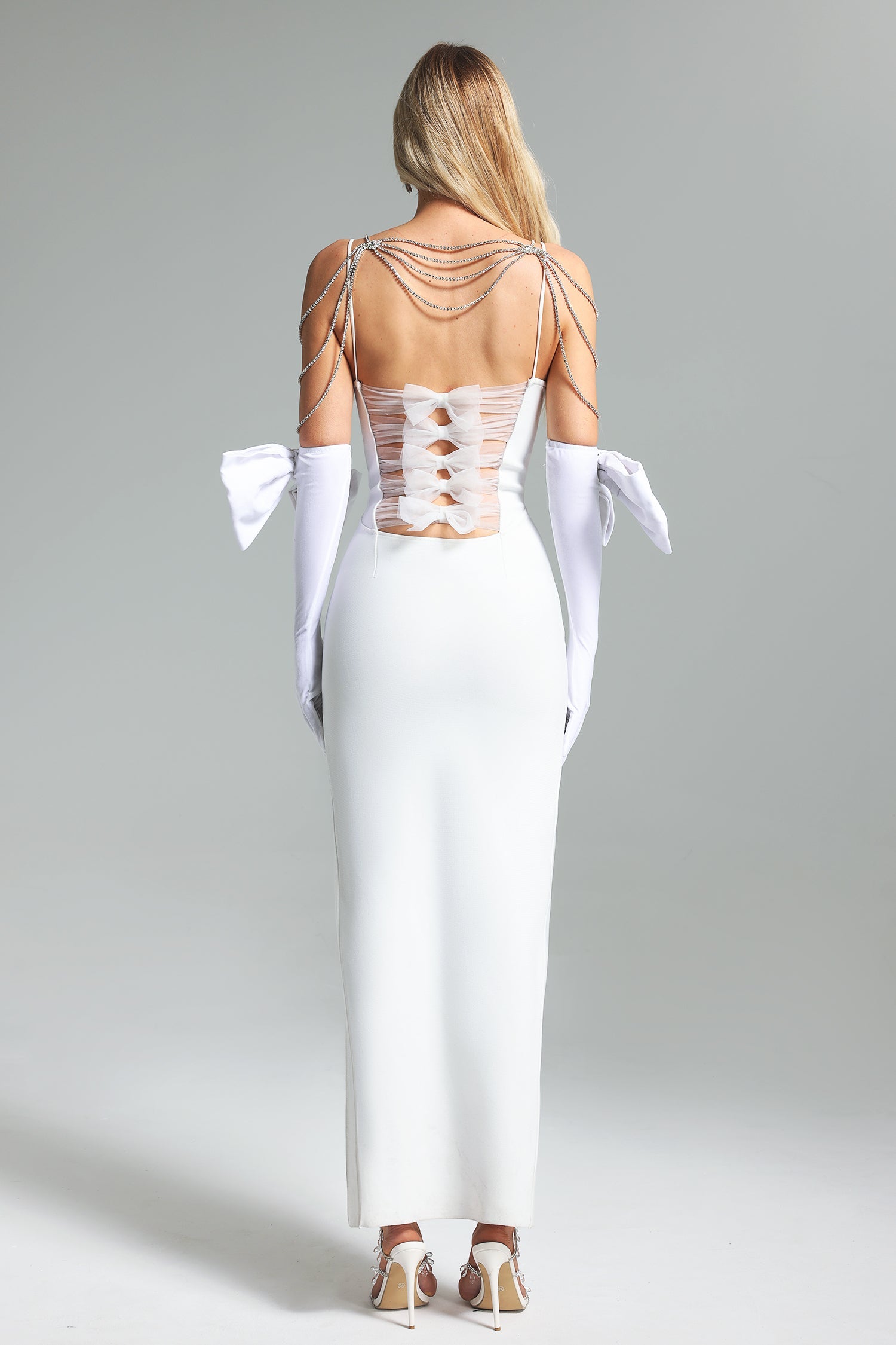 Pola Bow Velvet Diamante Chain Dress	