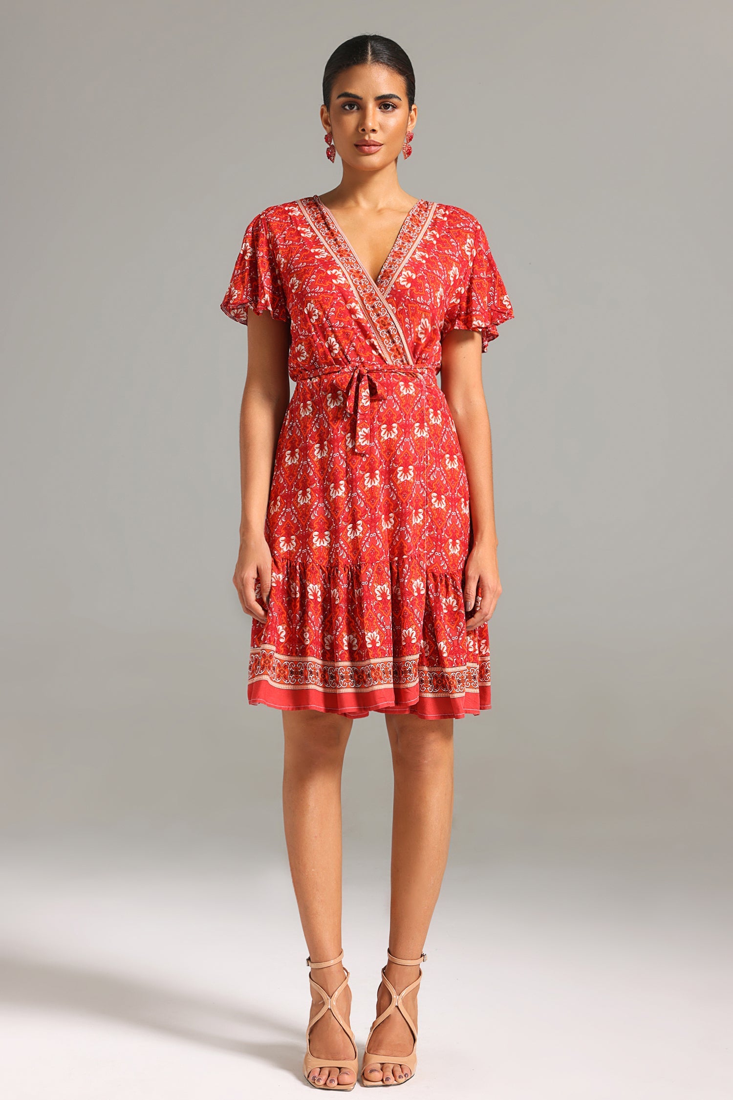 Quany V Neck Printed Mini Dress	