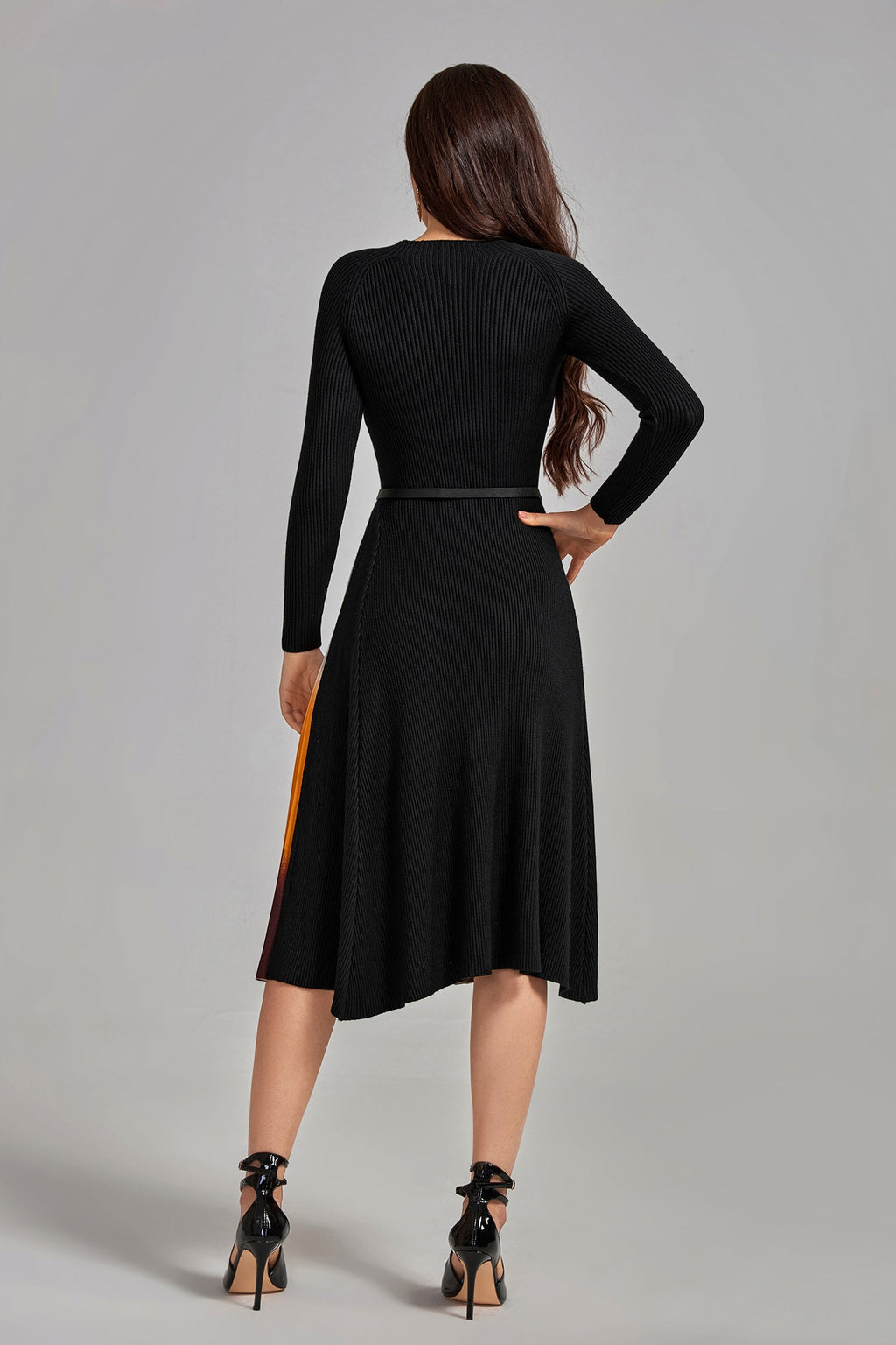 Reese Gradient Patchwork Pleated Midi Dress	