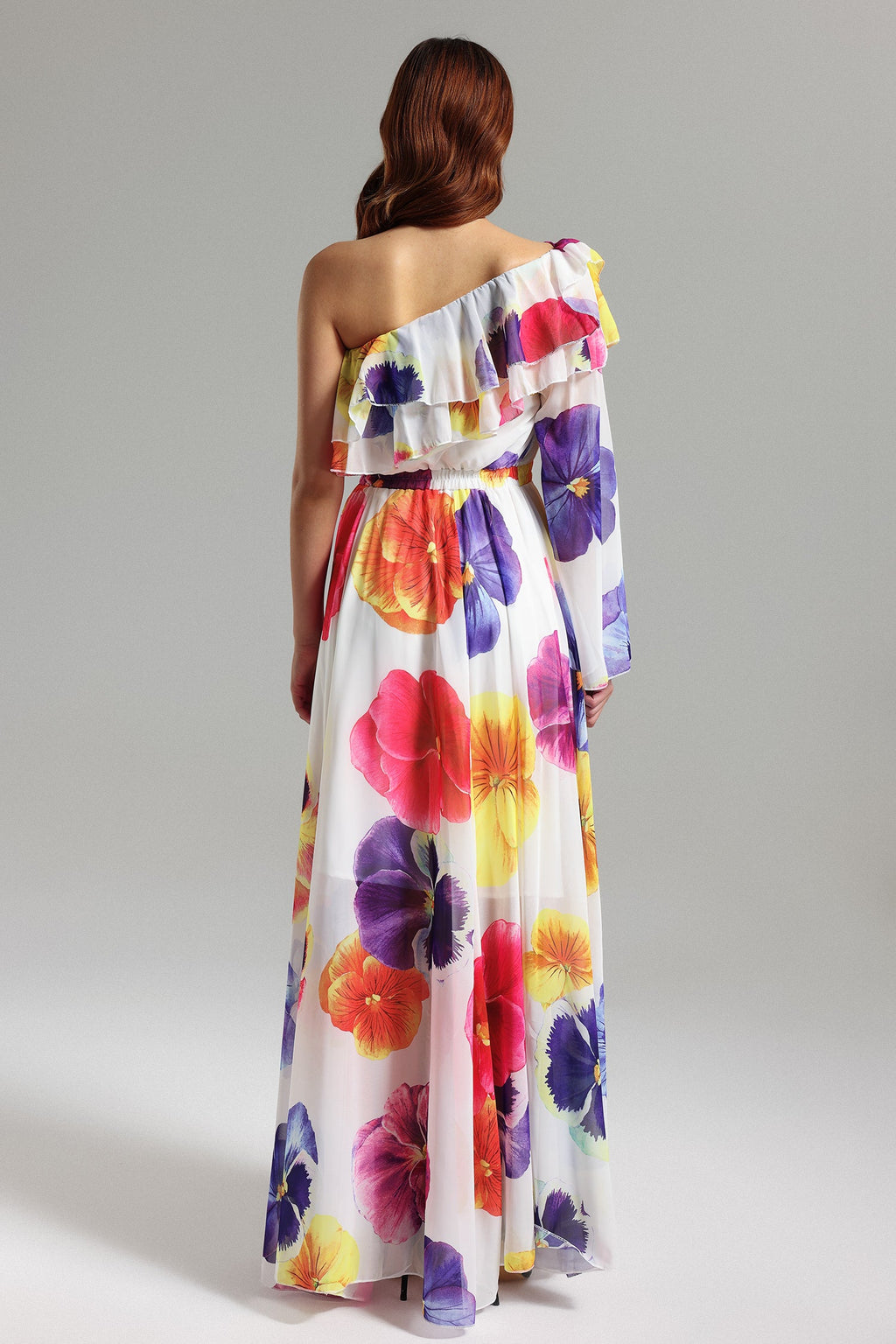 Salina One Sleeve Printed Mesh Maxi Dress	