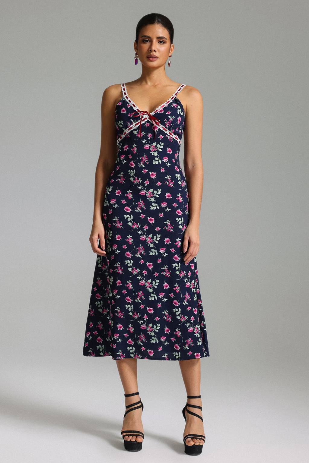 Verney Halter Floral Printed Midi Dress	
