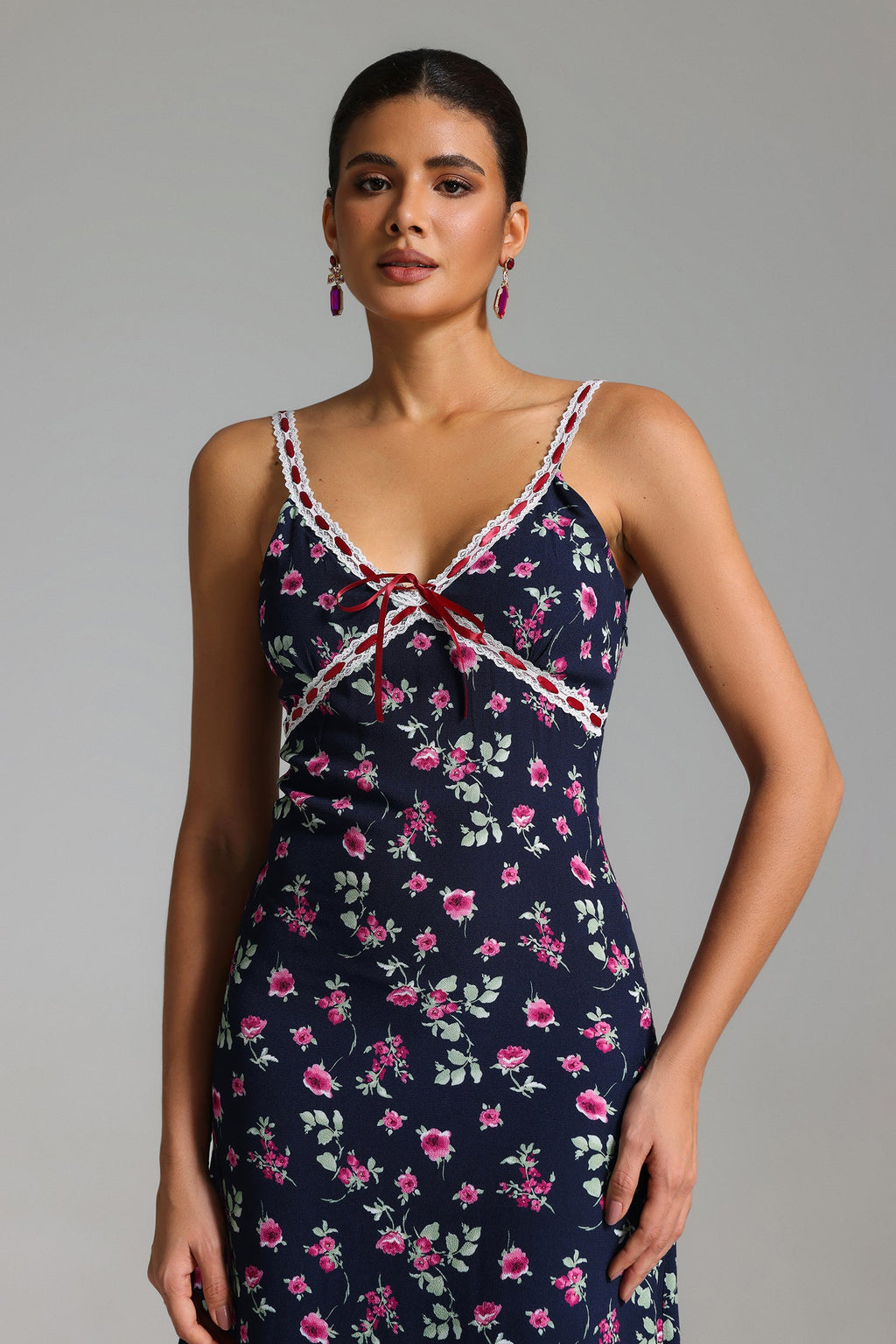 Verney Halter Floral Printed Midi Dress	