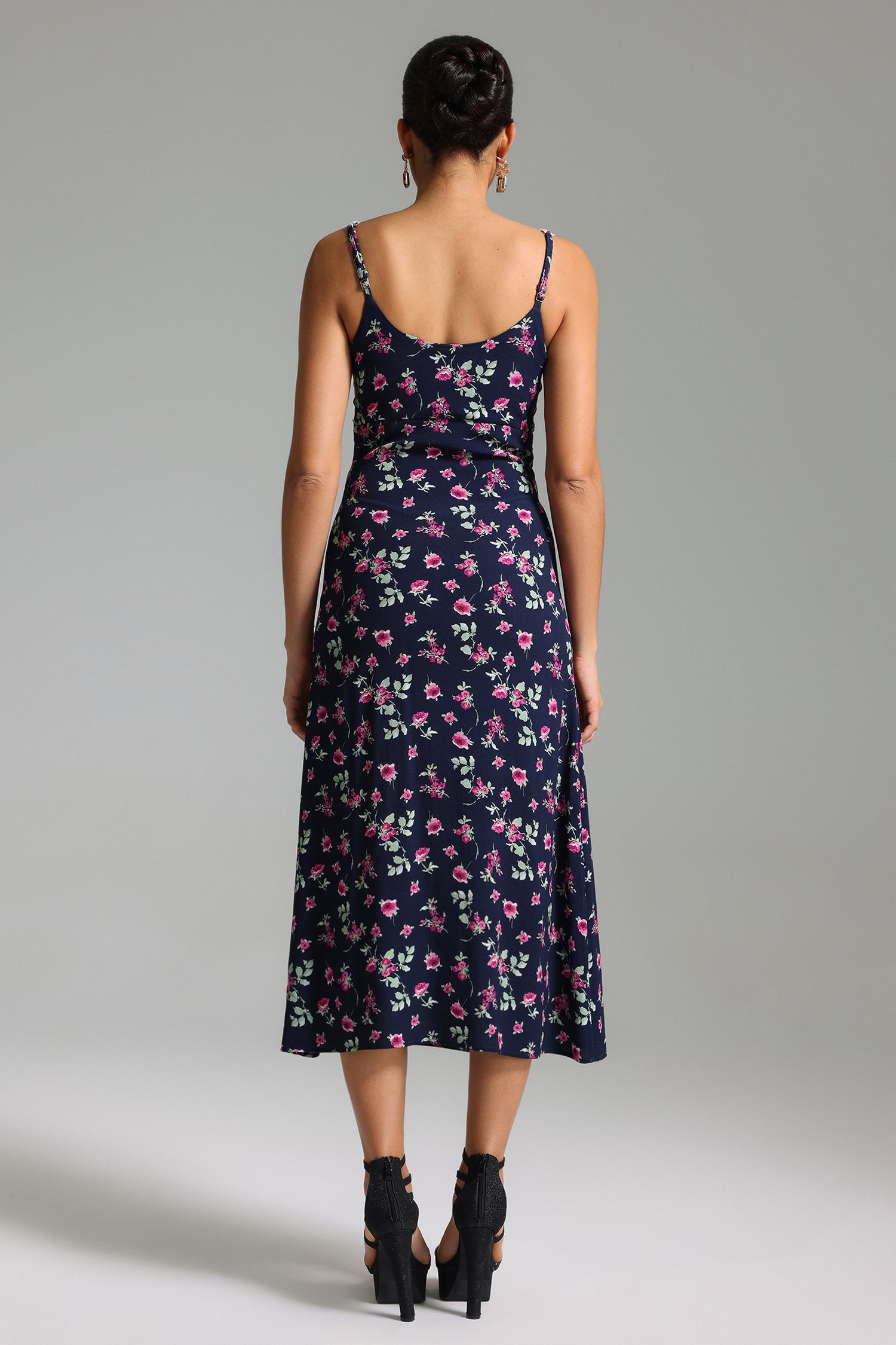 Verney Halter Floral Printed Midi Dress	