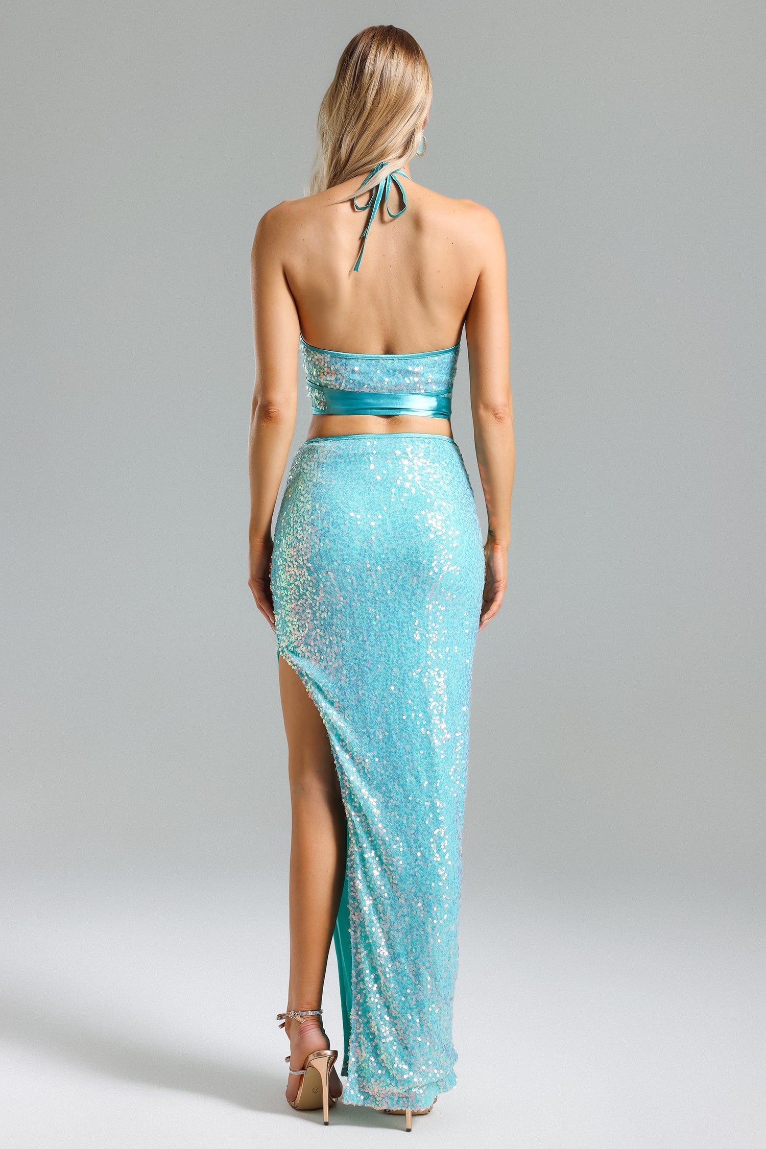 Werko Sequins Strappy Slit Dress	