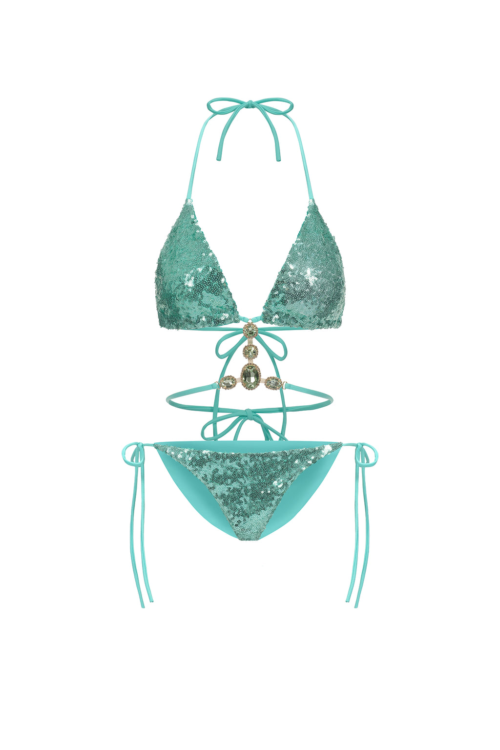 Hlasa Halter Sleeveless Sequin Diamond Bikini	