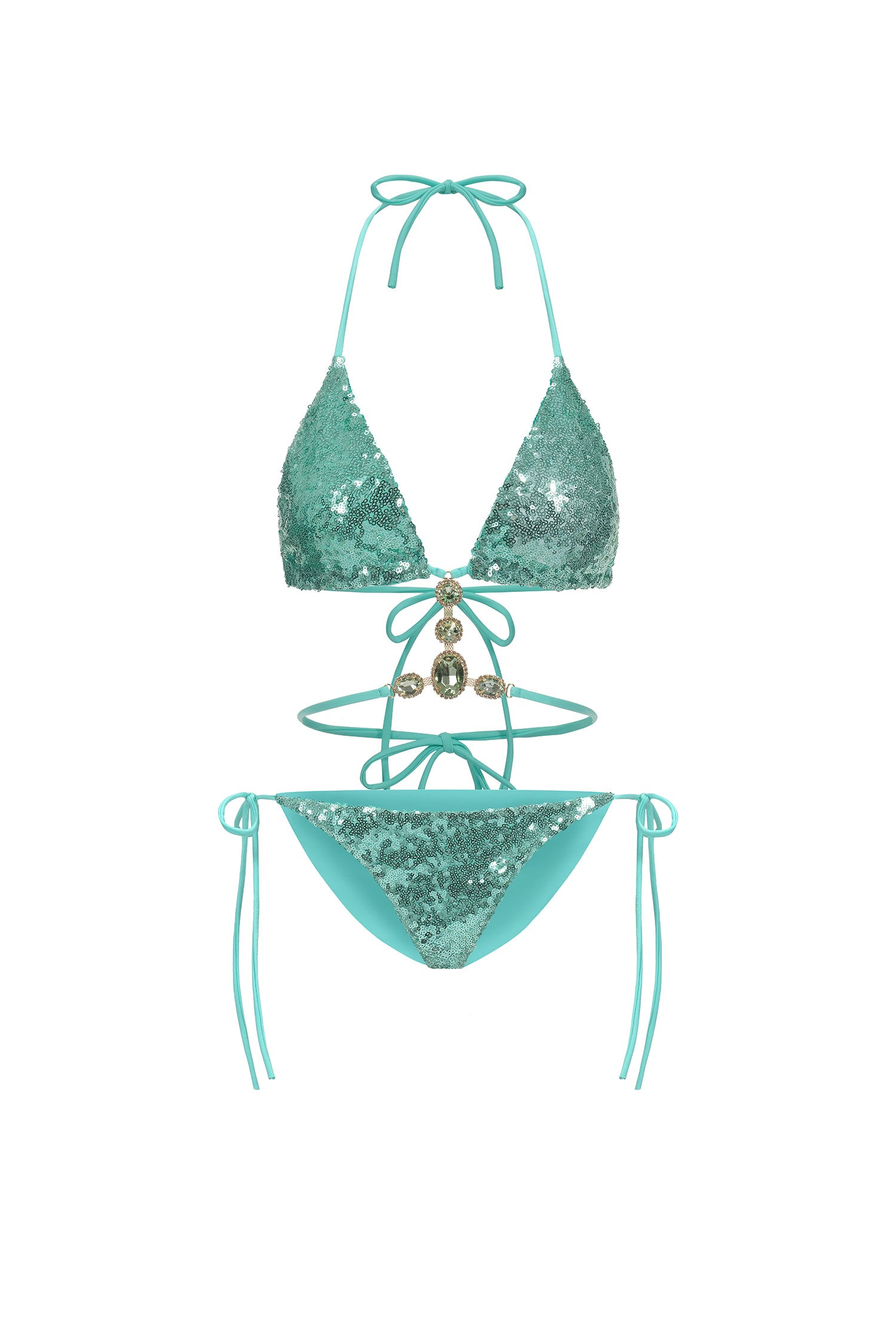 Hlasa Halter Sleeveless Sequin Diamond Bikini	