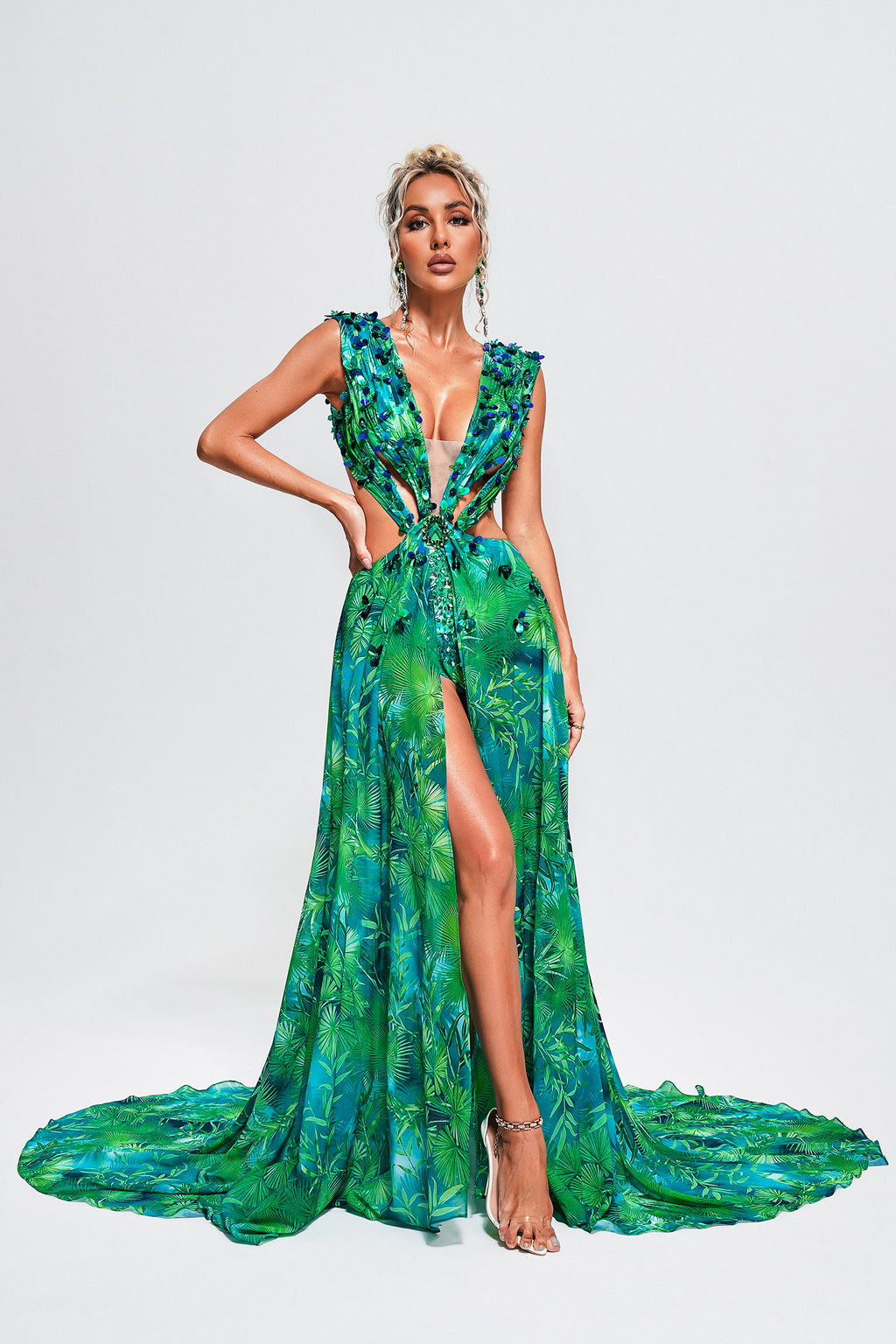Yoland Printed Embellished Maxi Dress	