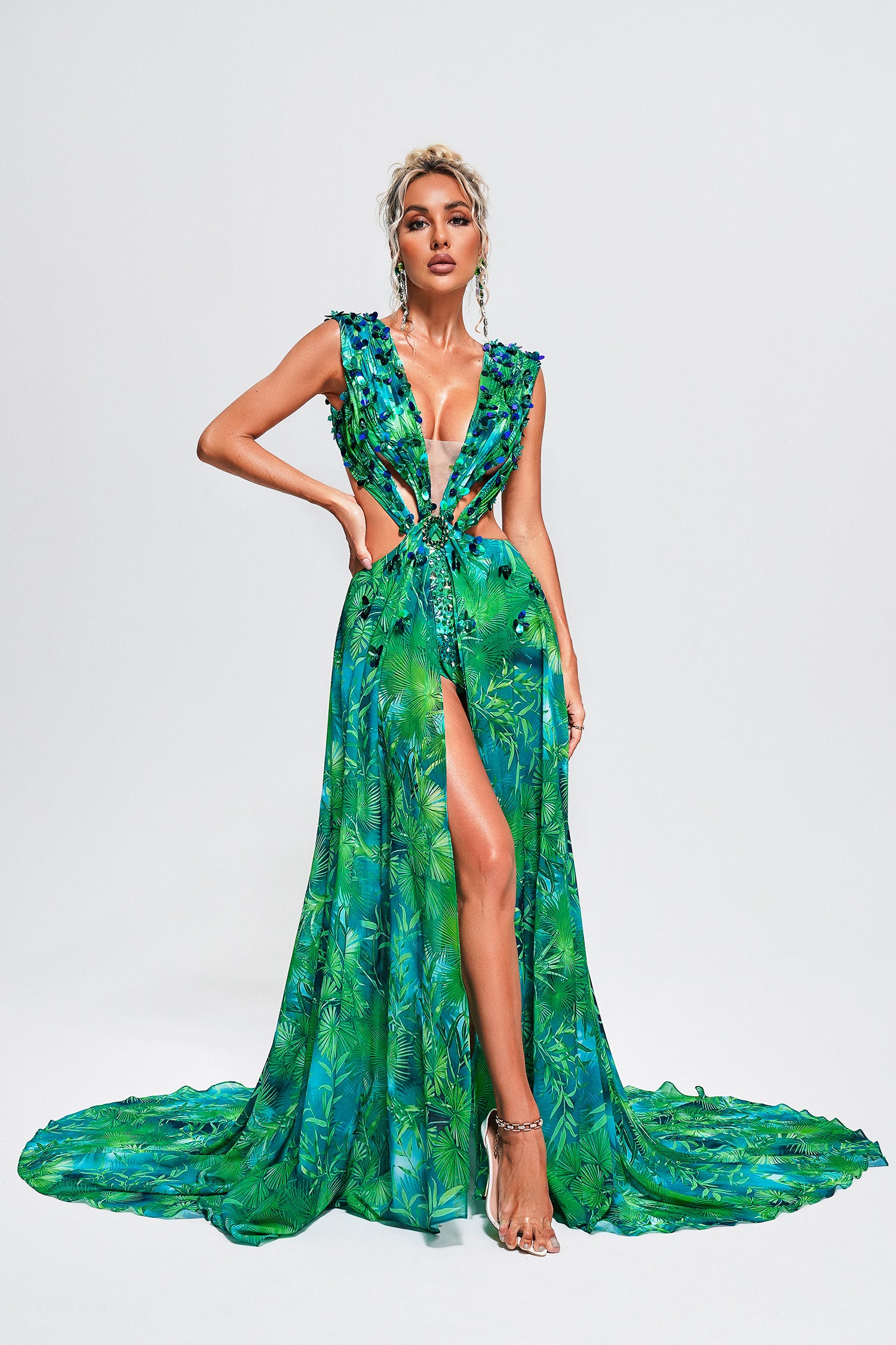 Yoland Printed Embellished Maxi Dress	