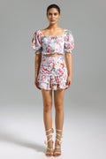 Zalea Puff Sleeves Printed Set - White	