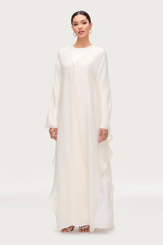 Ahlam Silk Abaya & Dress Set - Moonbeam