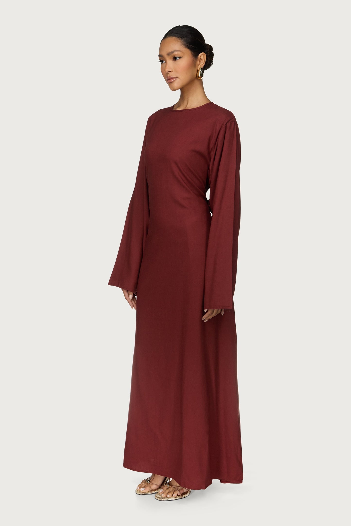 Aleena Linen Tie Maxi Dress - Chocolate Truffle