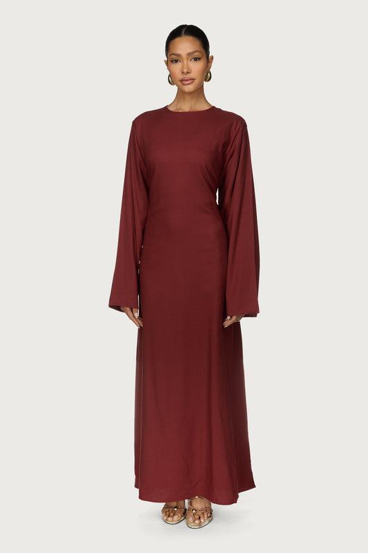 Aleena Linen Tie Maxi Dress - Chocolate Truffle