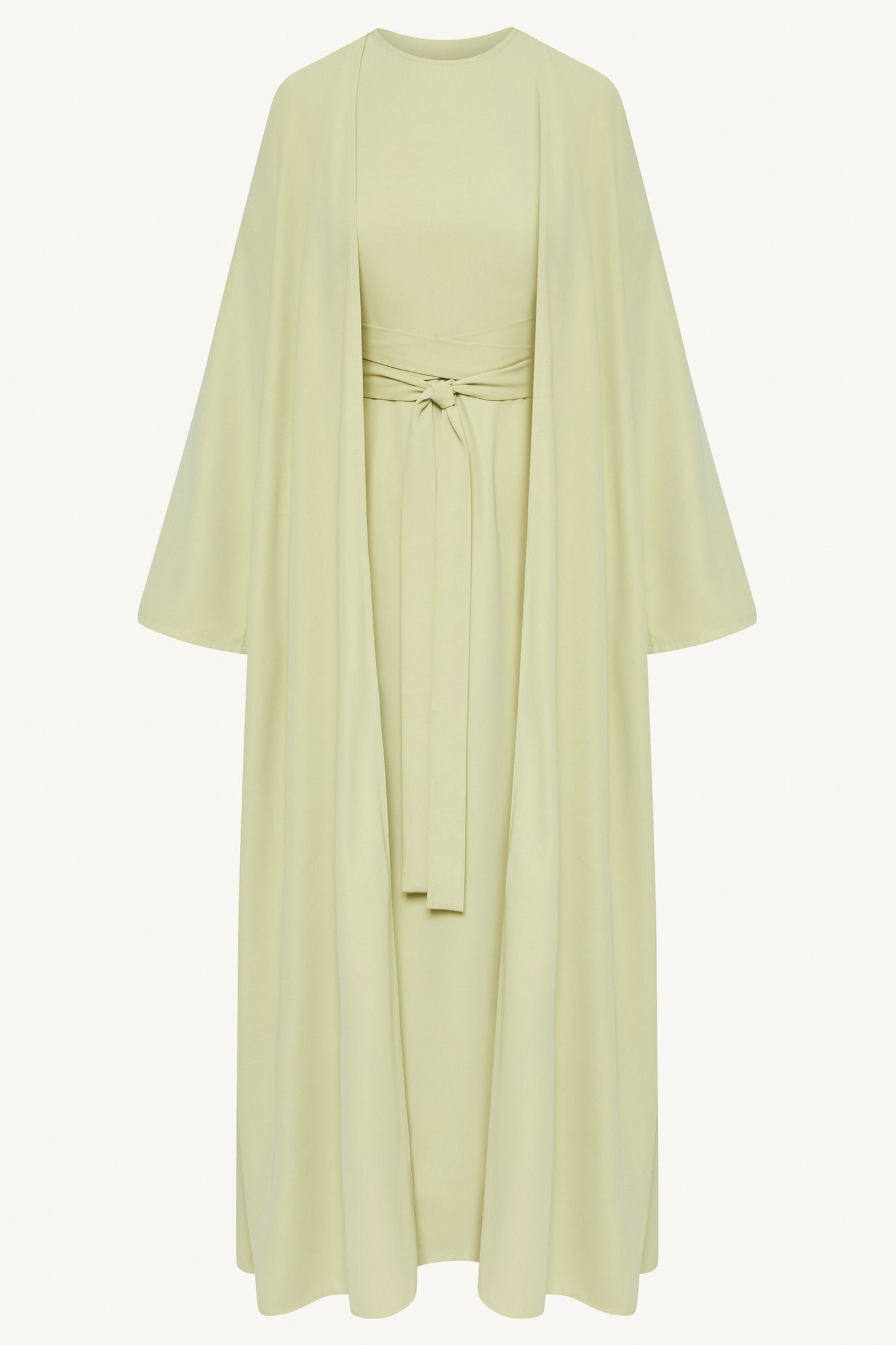 Asalah Wrap Waist Maxi Dress & Abaya Set - Pistachio