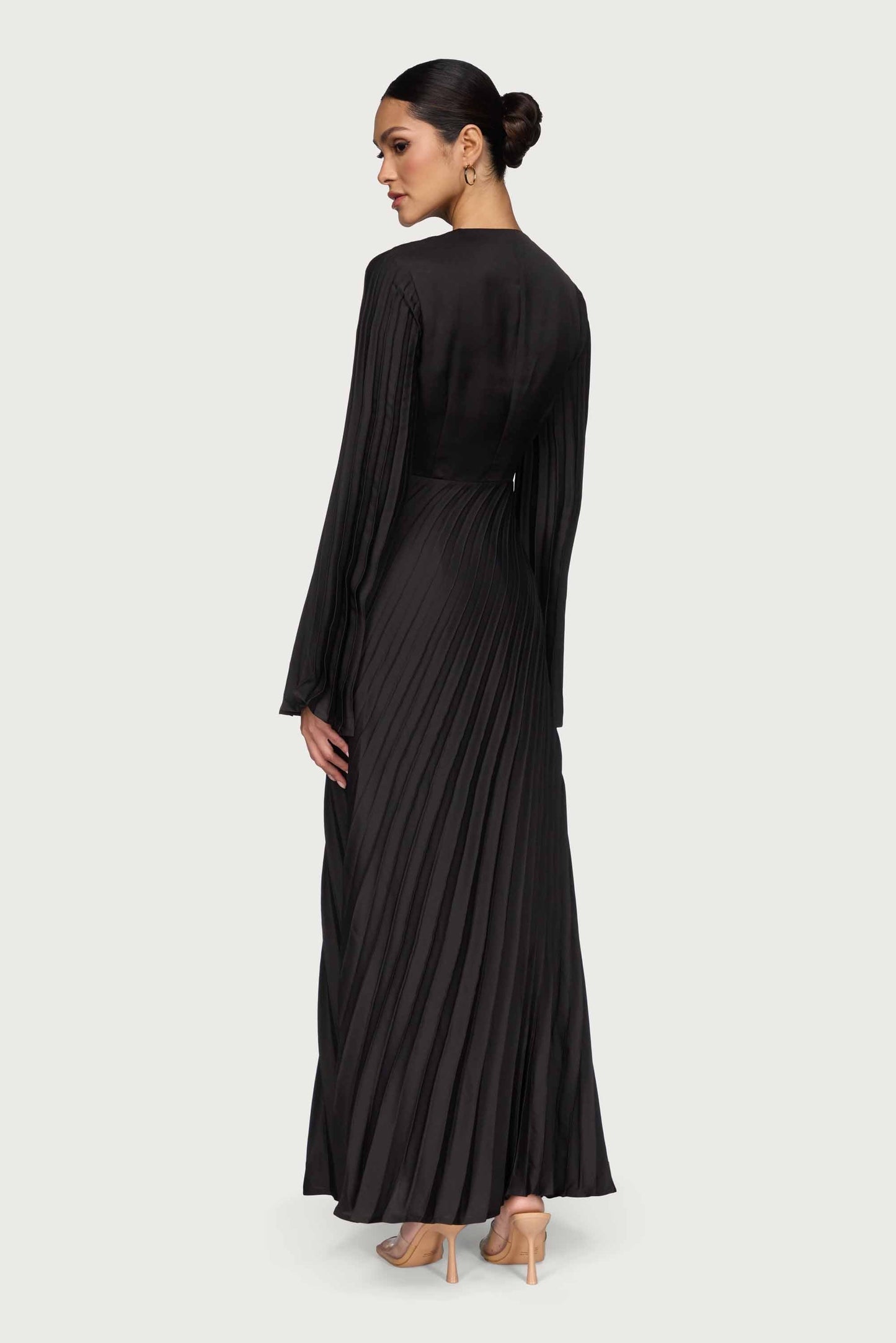 Asymmetric Pleated Maxi Dress - Black
