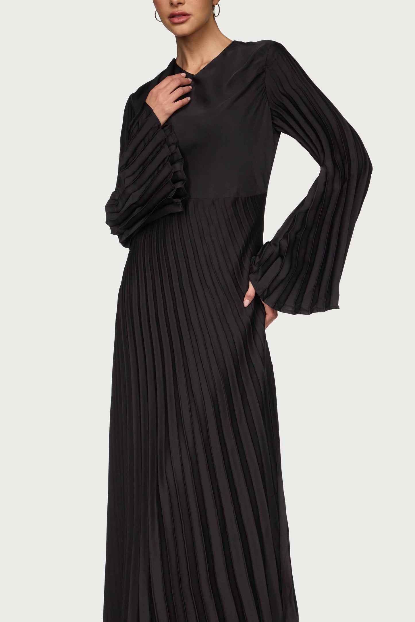 Asymmetric Pleated Maxi Dress - Black