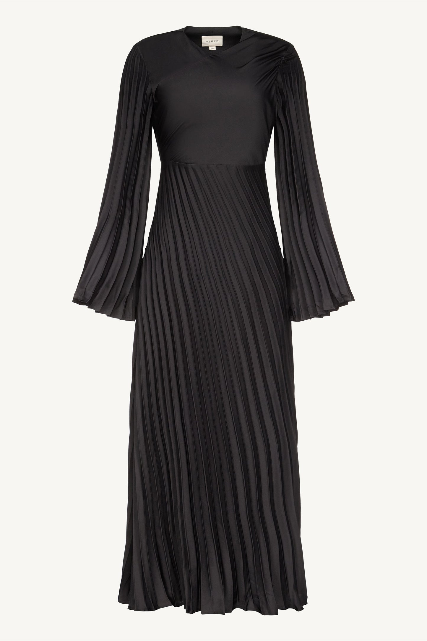 Asymmetric Pleated Maxi Dress - Black