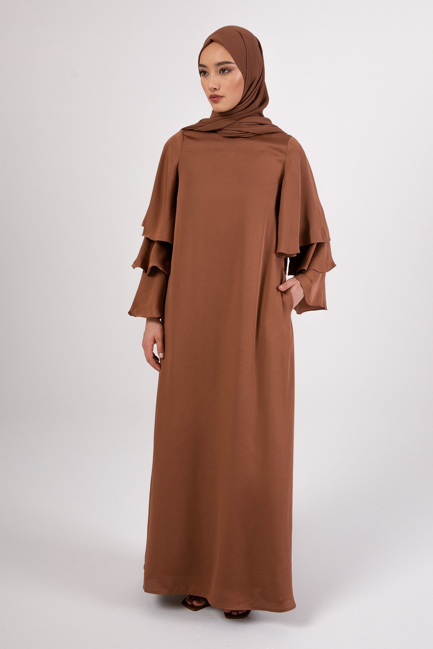 Celia Ruffle Sleeve Maxi Dress - Mushroom