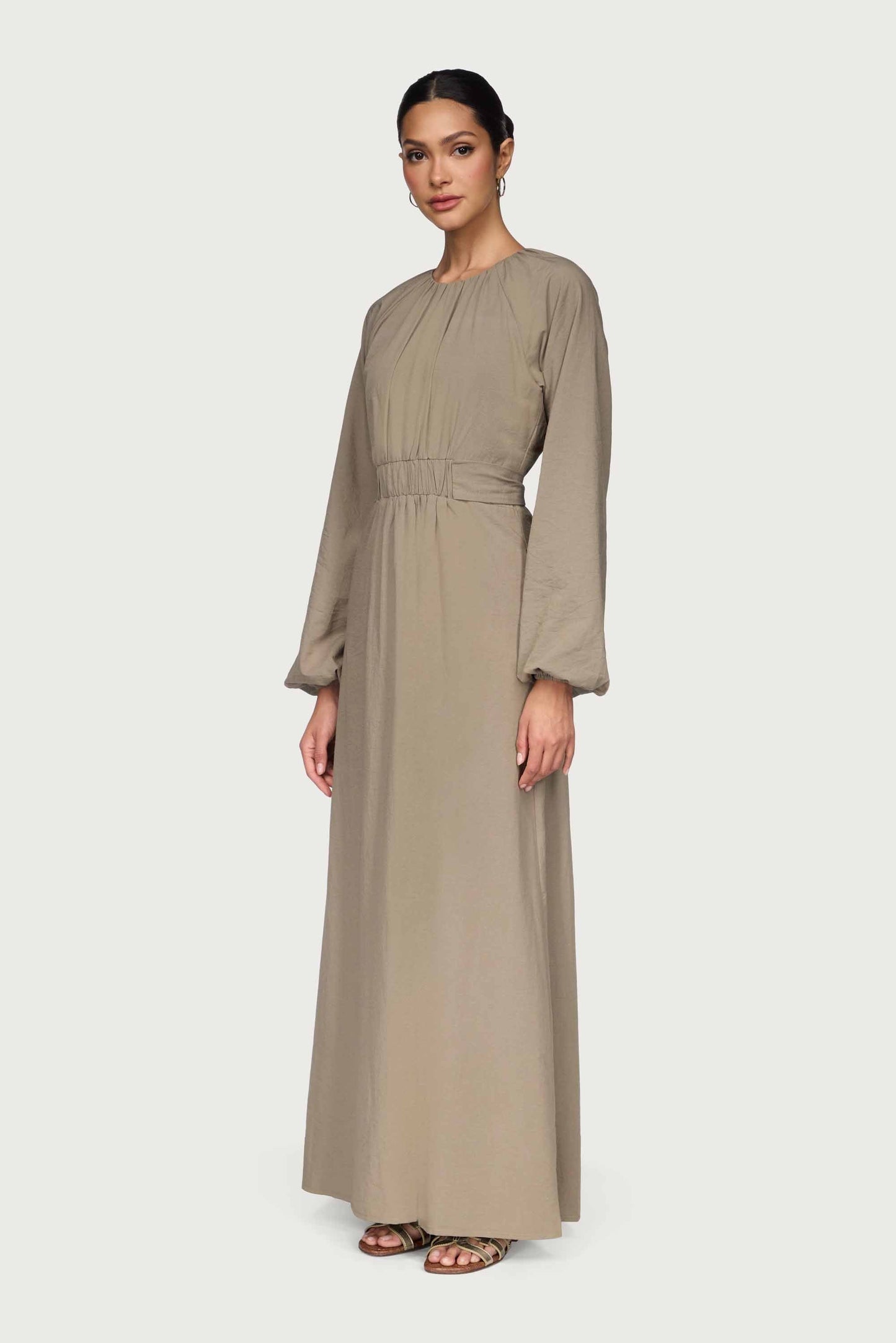 Cotton Blend Tie Back Maxi Dress - Sage