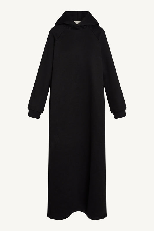 Cotton Hoodie Maxi Dress - Black