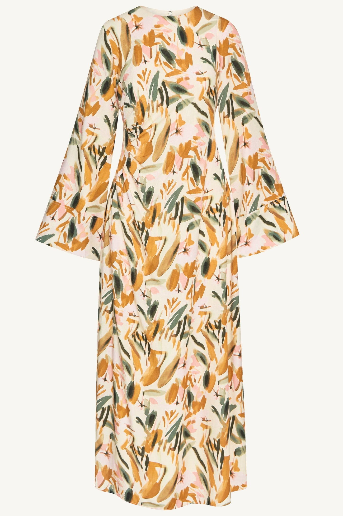 Cotton Linen Asymmetric Maxi Dress - Sunset Watercolor