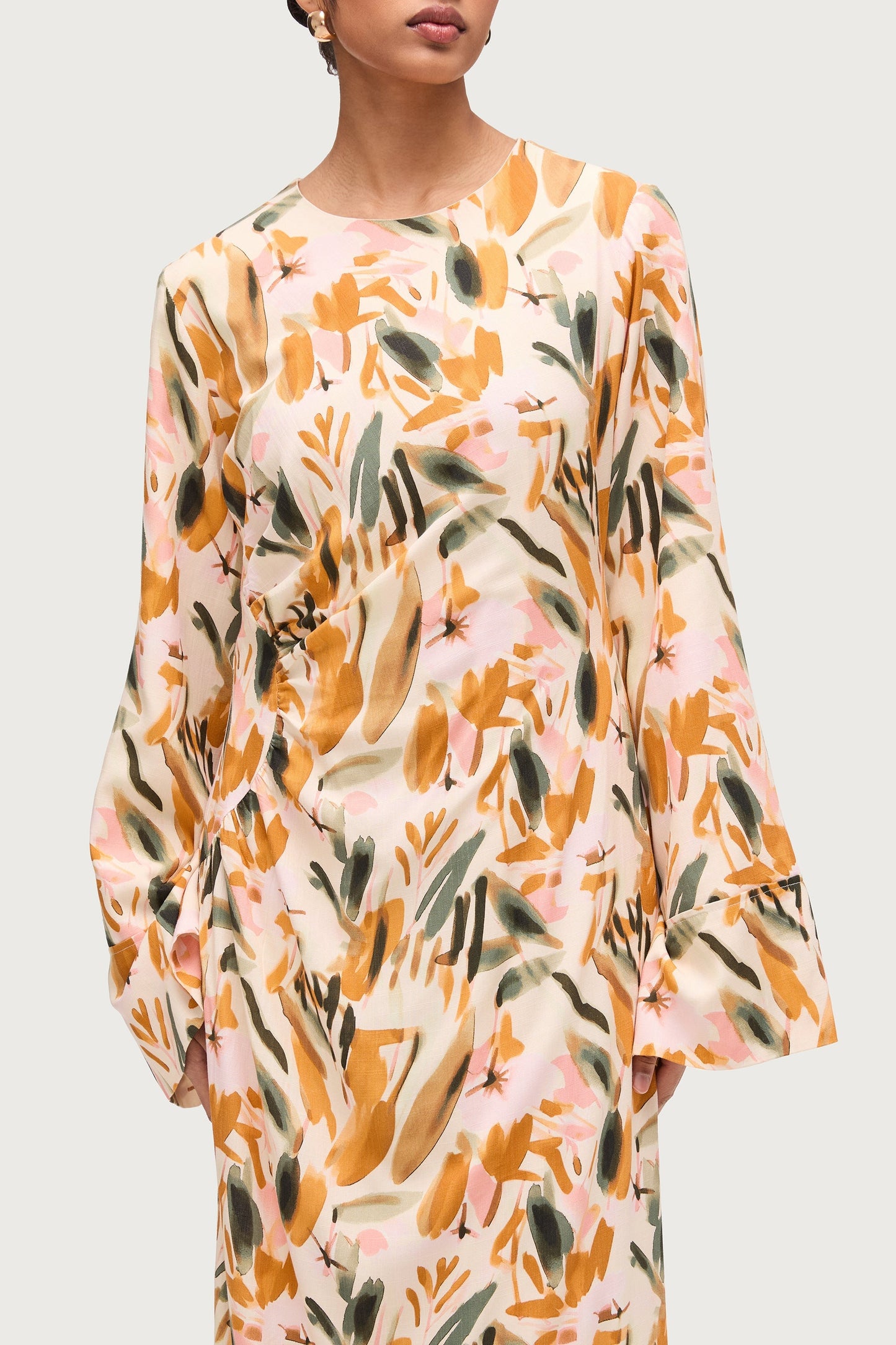 Cotton Linen Asymmetric Maxi Dress - Sunset Watercolor