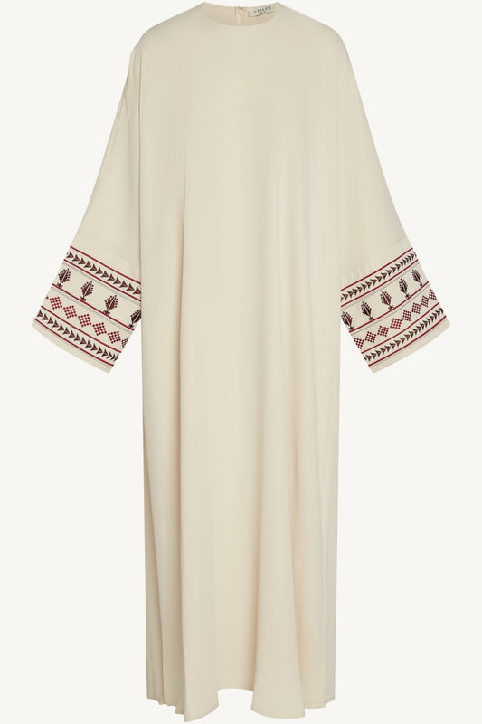 Embroidered Abaya Dress - Beige