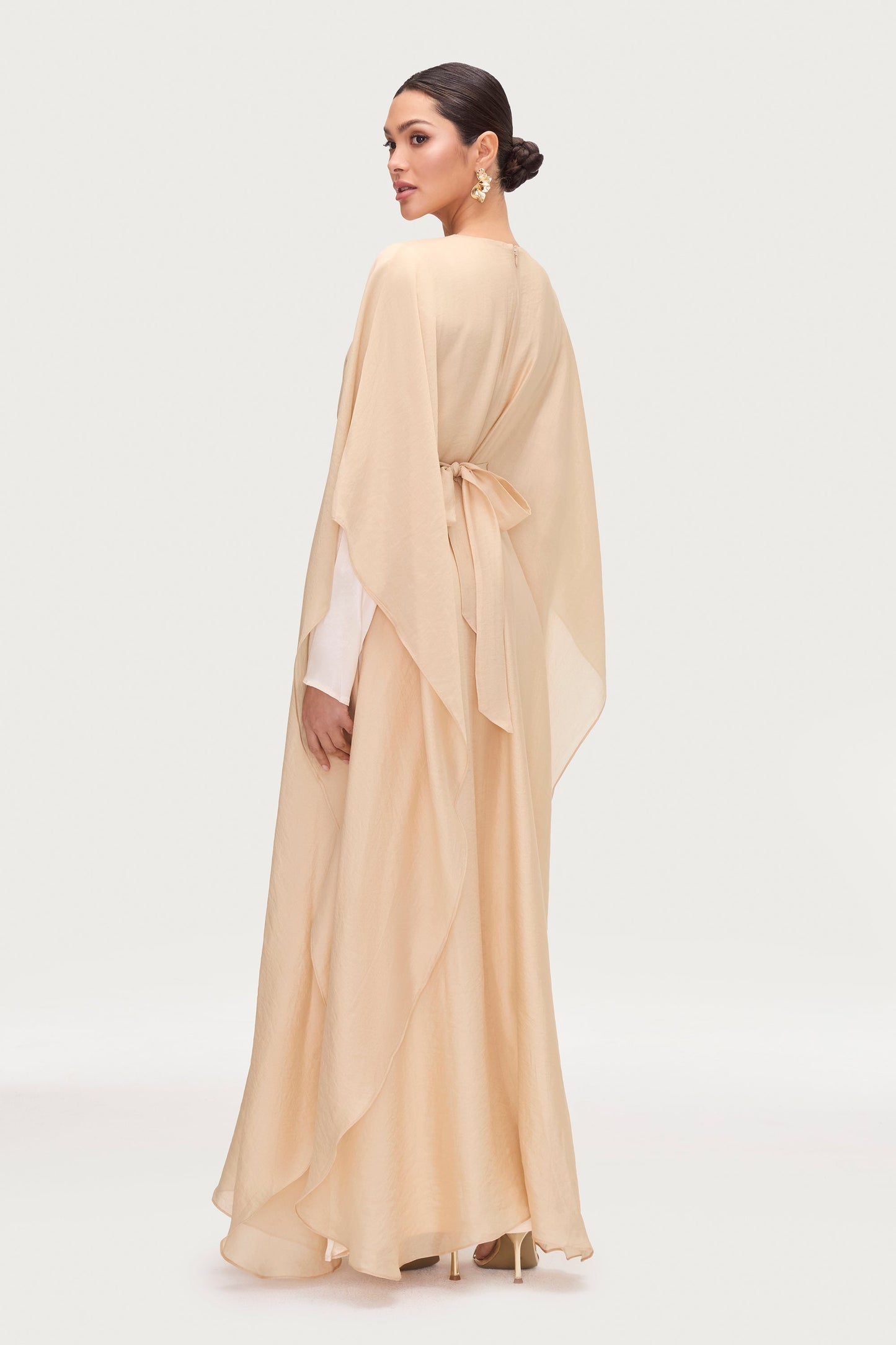 Ethereal Silk Tie Waist Maxi Dress - Champagne
